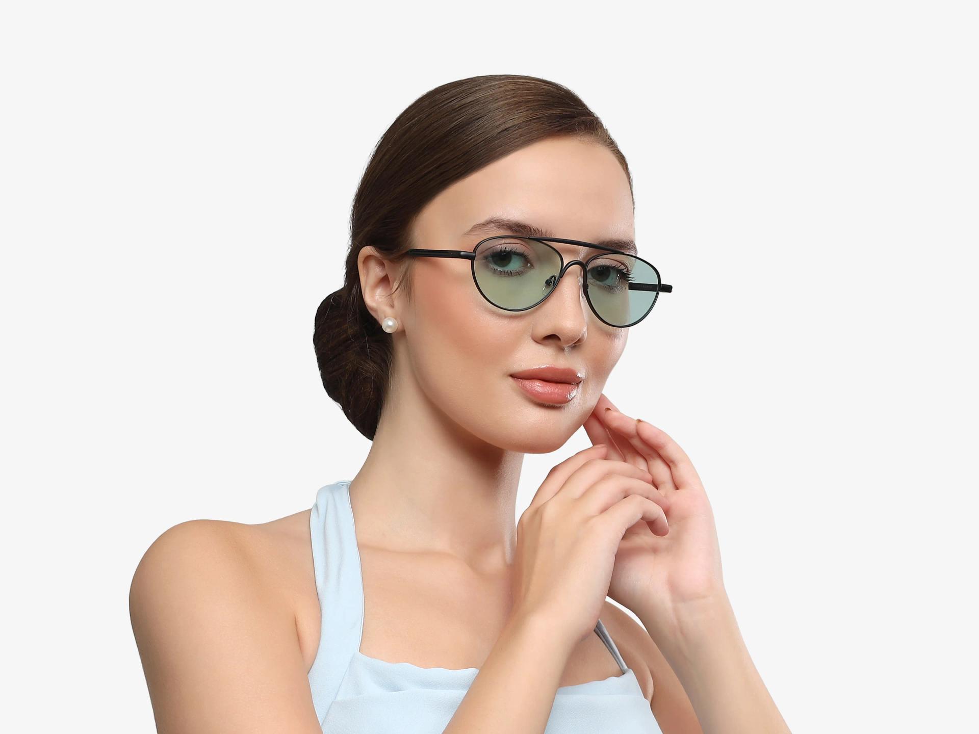 Pilot Black Matte Double Bridge Oval Sunglasses-1