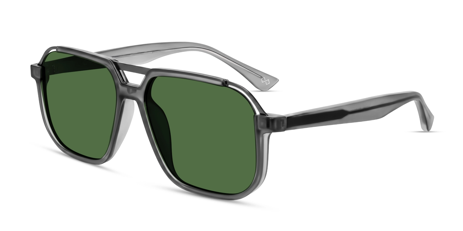 Translucent Grey Pilot Frame With Green Tint Sunglasses-3