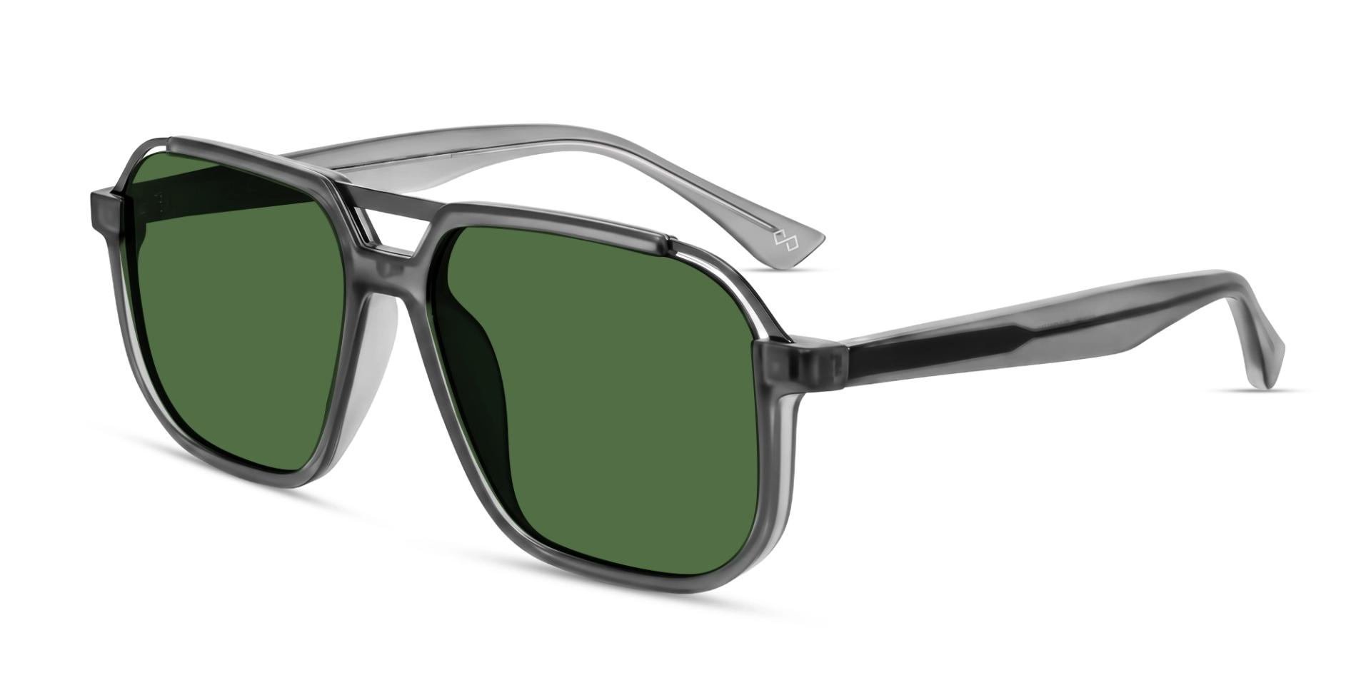 Translucent Grey Pilot Frame With Green Tint Sunglasses-3