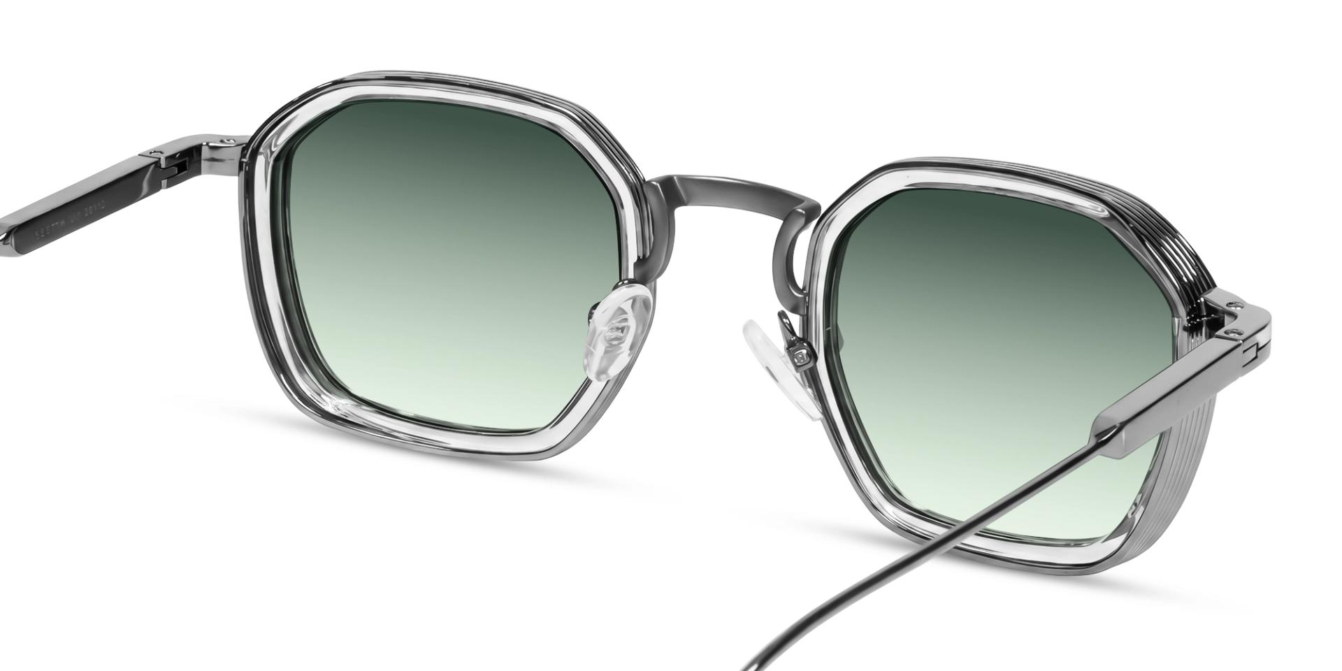 Silver Frame With Green Tint Geometric Sunglasses-6