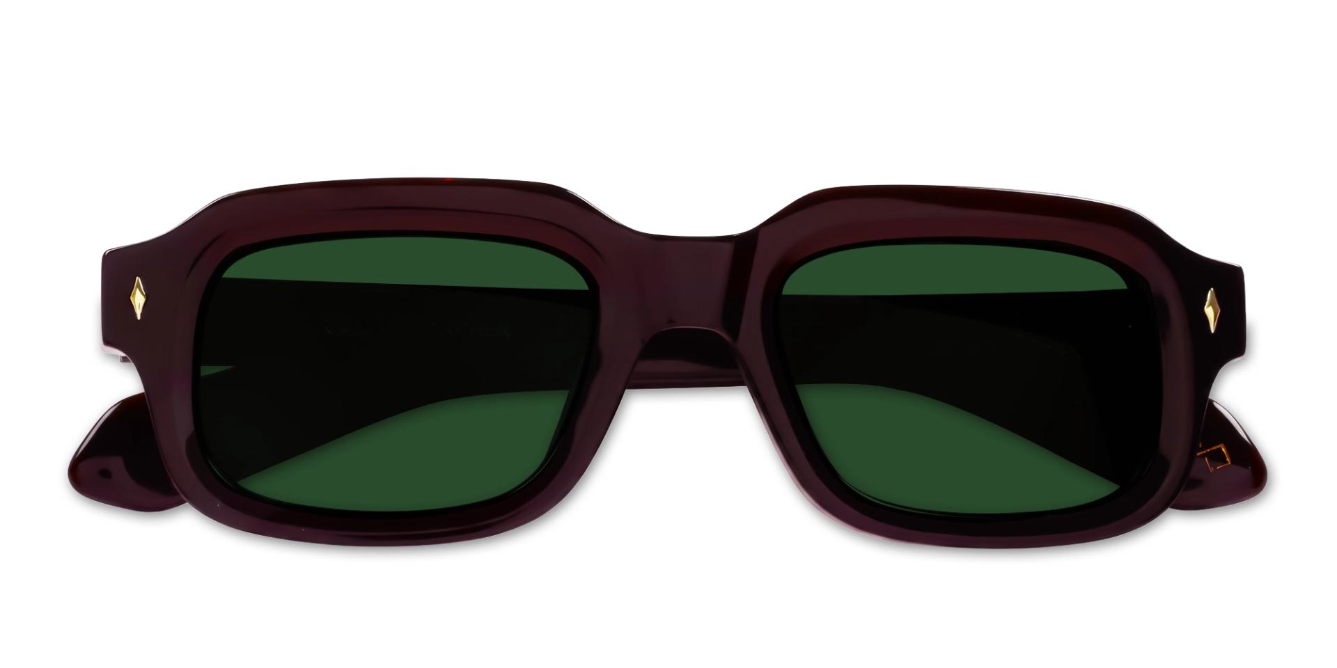 Dark Maroon Thick Frame Sunglasses With Green Tint-6