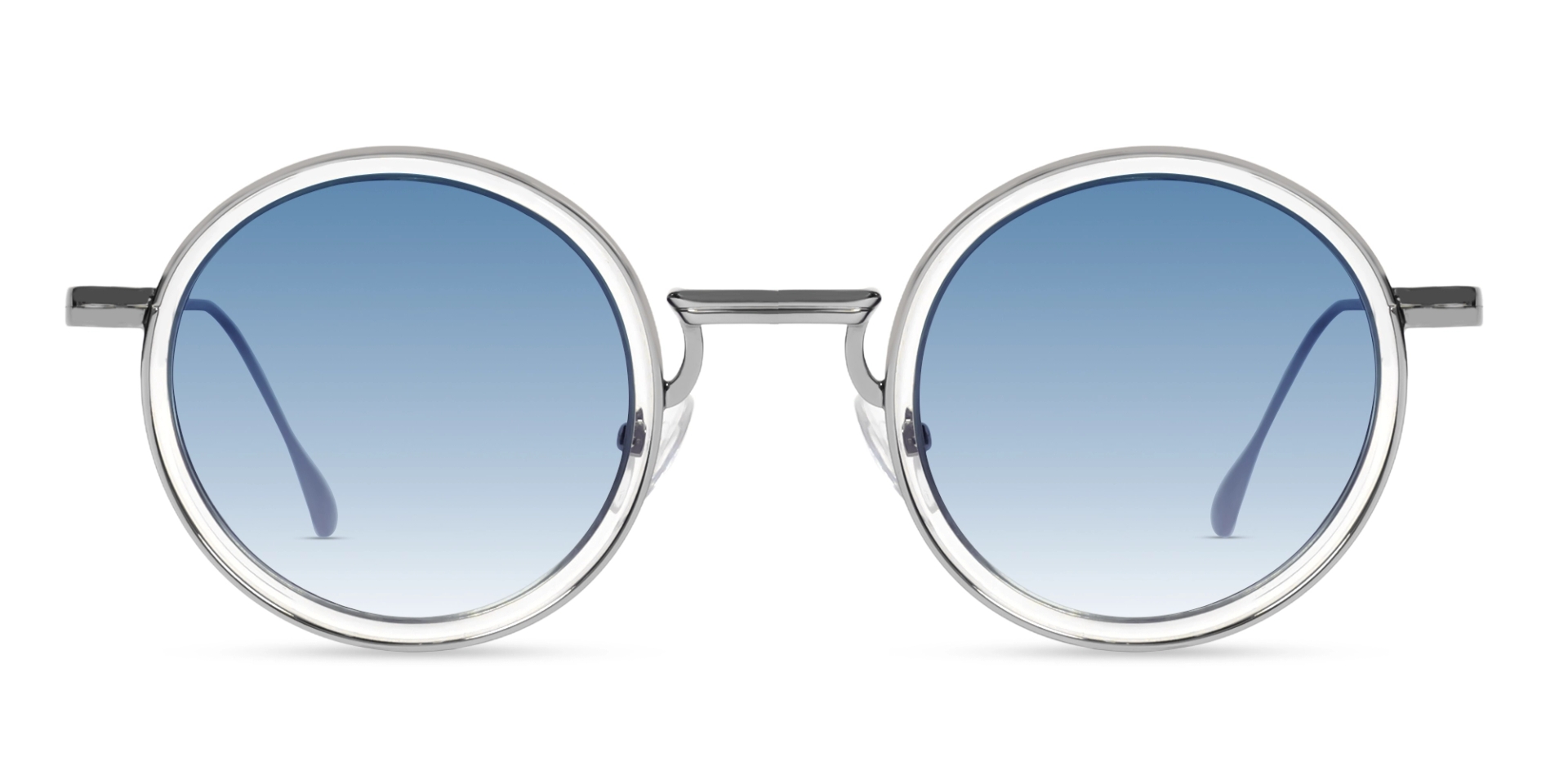 Silver & Blue Keyhole Frame With Blue Tint Sunglasses-1