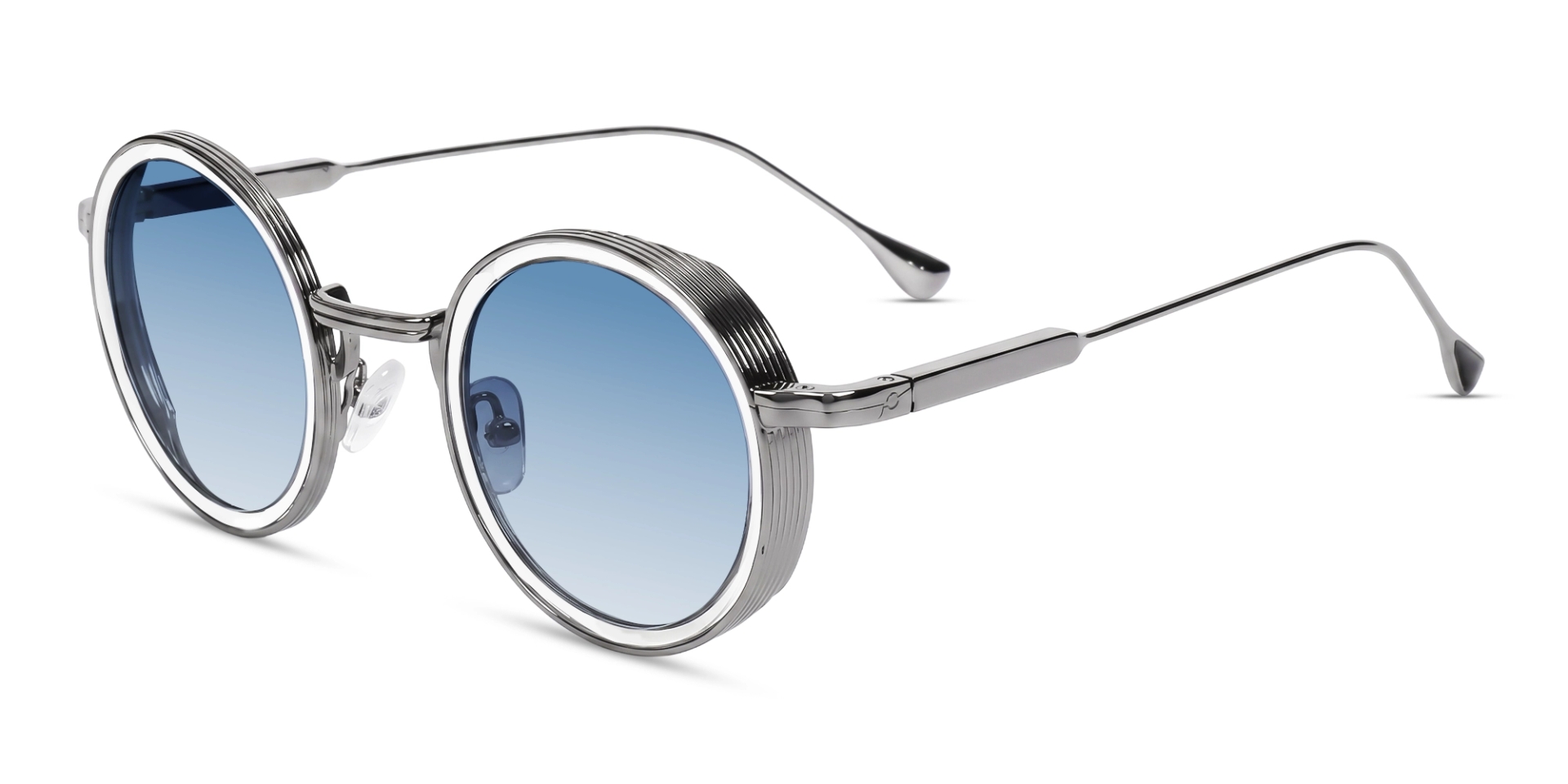 Silver & Blue Keyhole Frame With Blue Tint Sunglasses-3