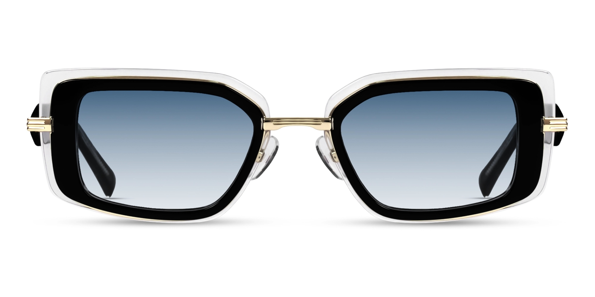 Black & Clear Frame With Blue Tint Rectangular Sunglasses Black & Clear Frame With Blue Tint Rectangular Sunglasses