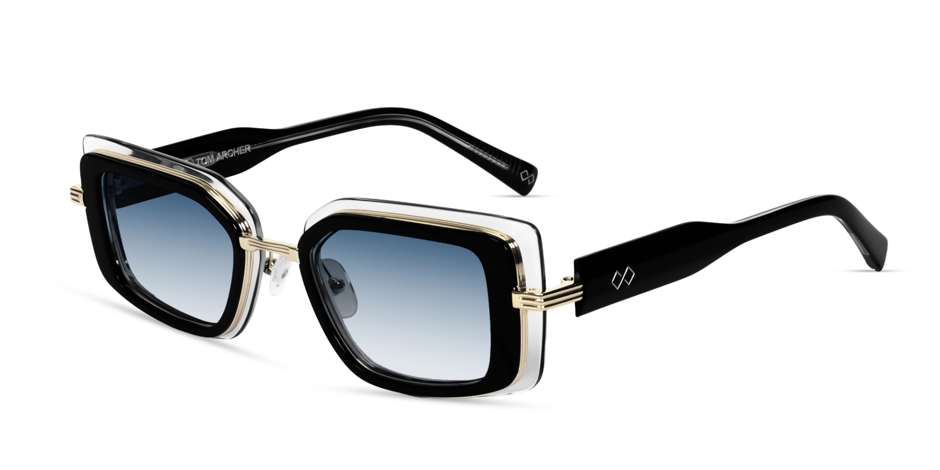 Black & Clear Frame With Blue Tint Rectangular Sunglasses Black & Clear Frame With Blue Tint Rectangular Sunglasses