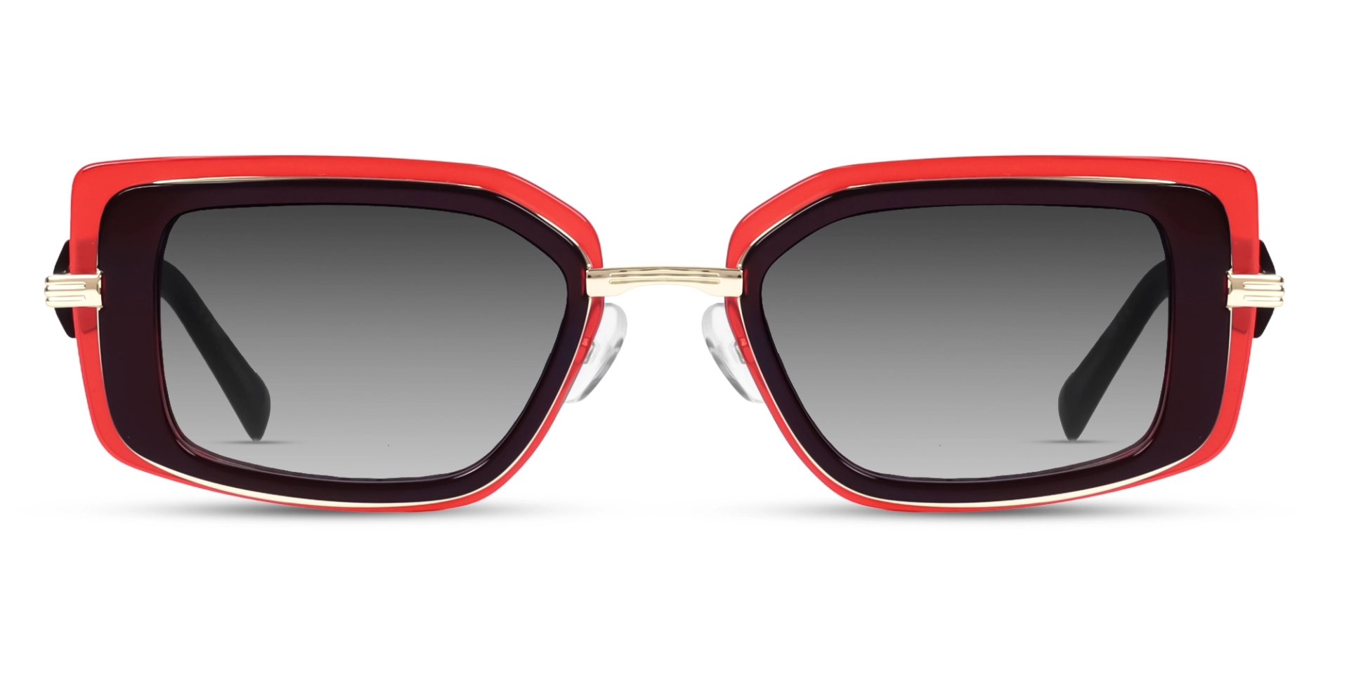 Red Frame With Light Grey Tint Rectangular Sunglasses