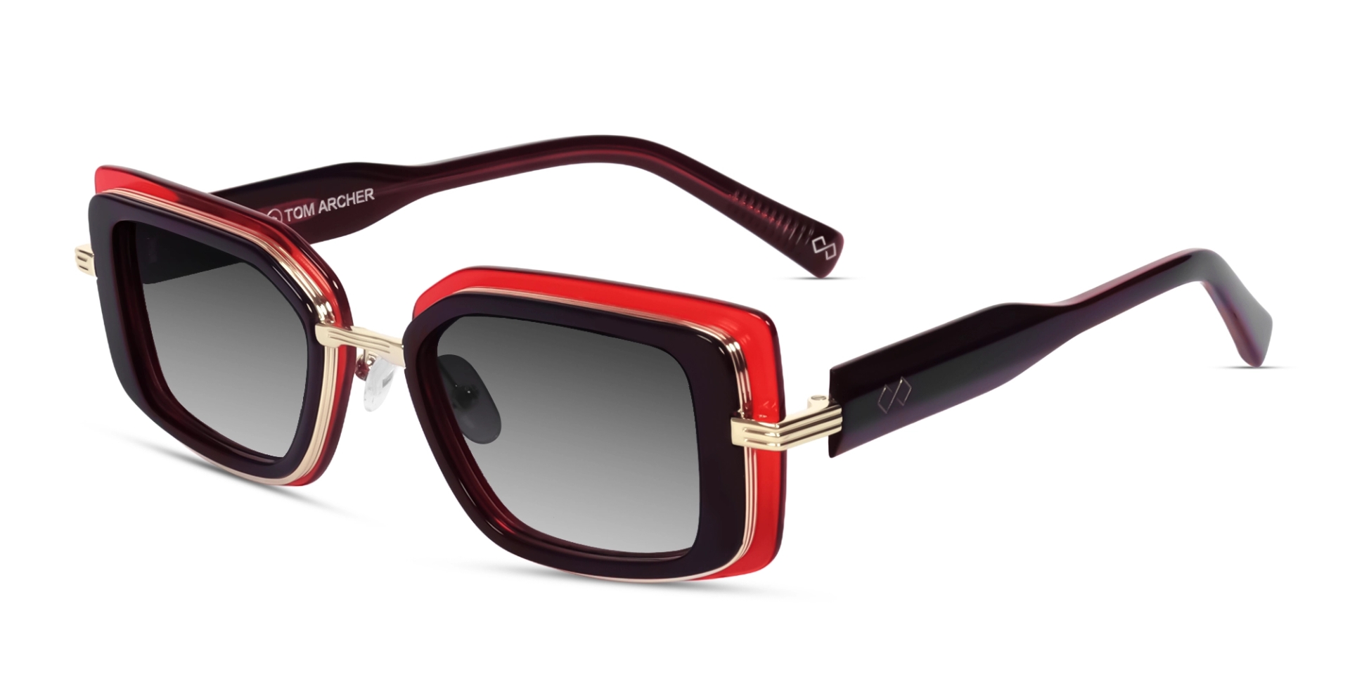 Red Frame With Light Grey Tint Rectangular Sunglasses