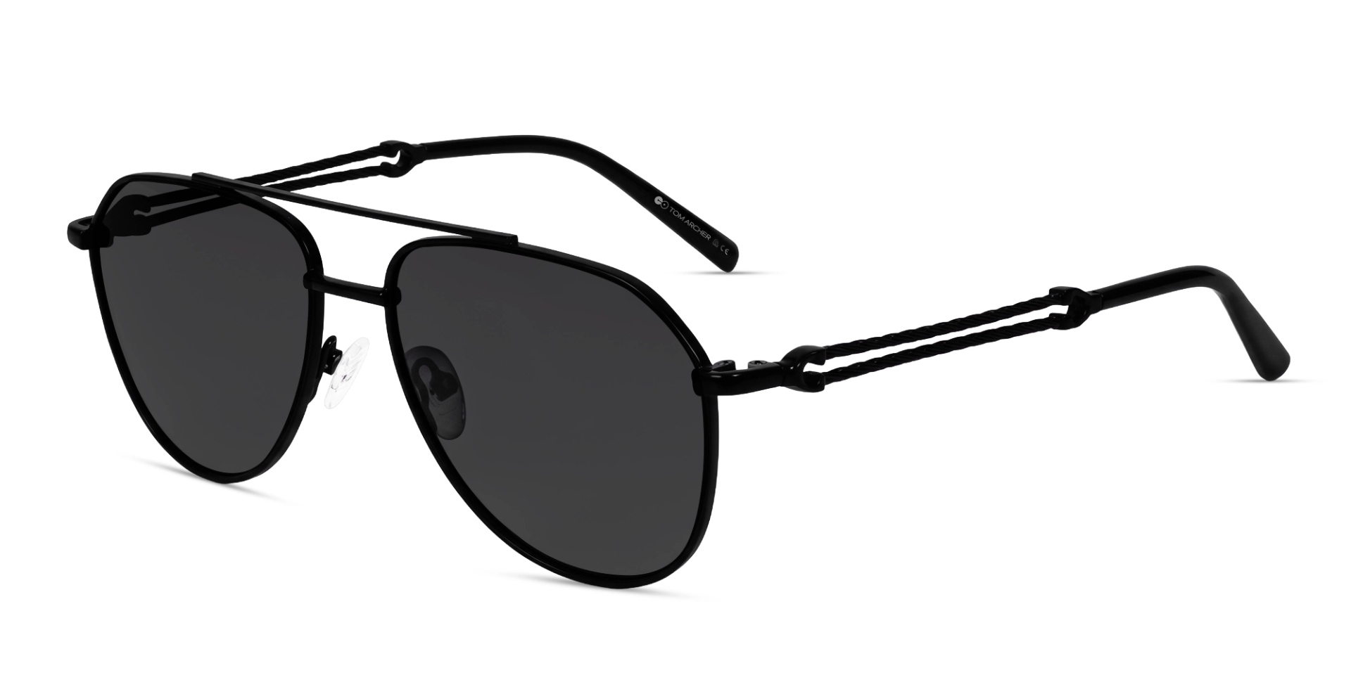 Black Retro Pilot Frame With Dark Grey Tint Sunglasses-3