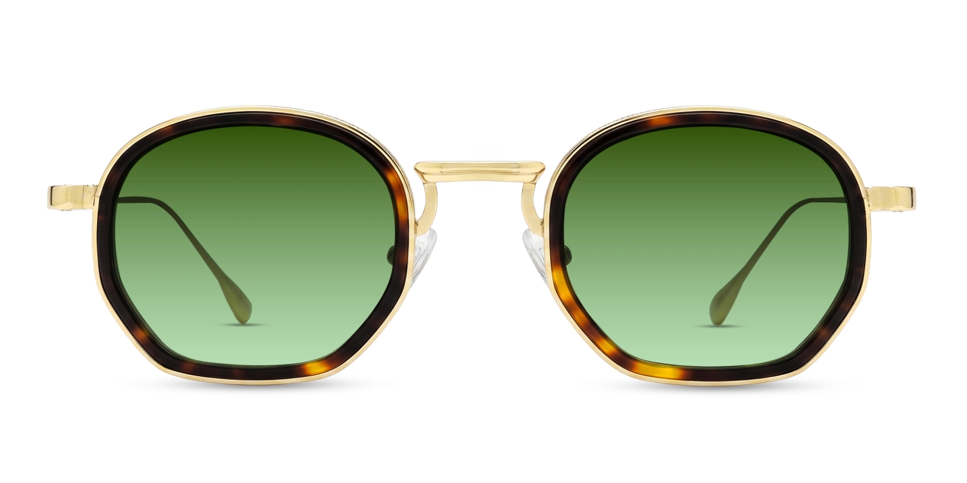 Gold & Green Frame With Green Tint Rectangular Sunglasses-1