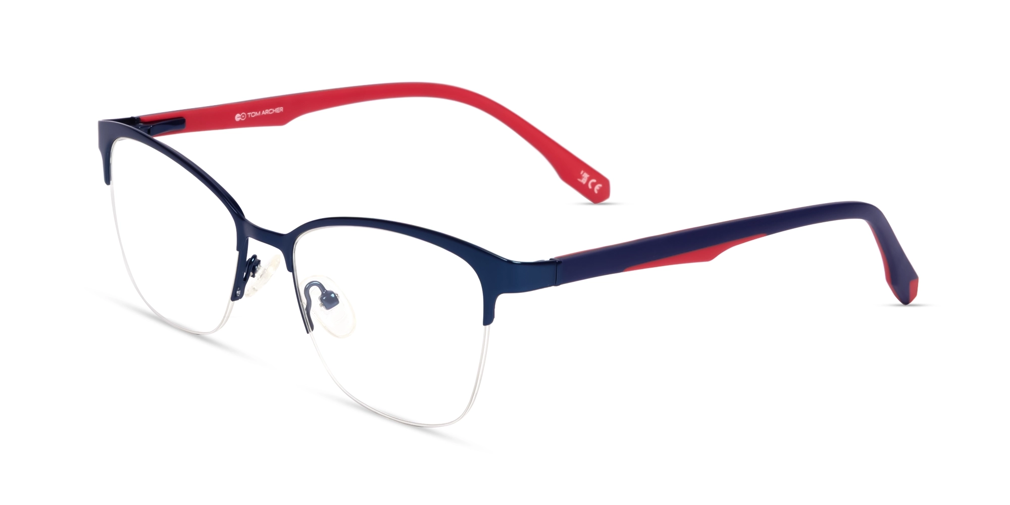 Blue Metal Halfrim Cateye Glasses With Nose Pad