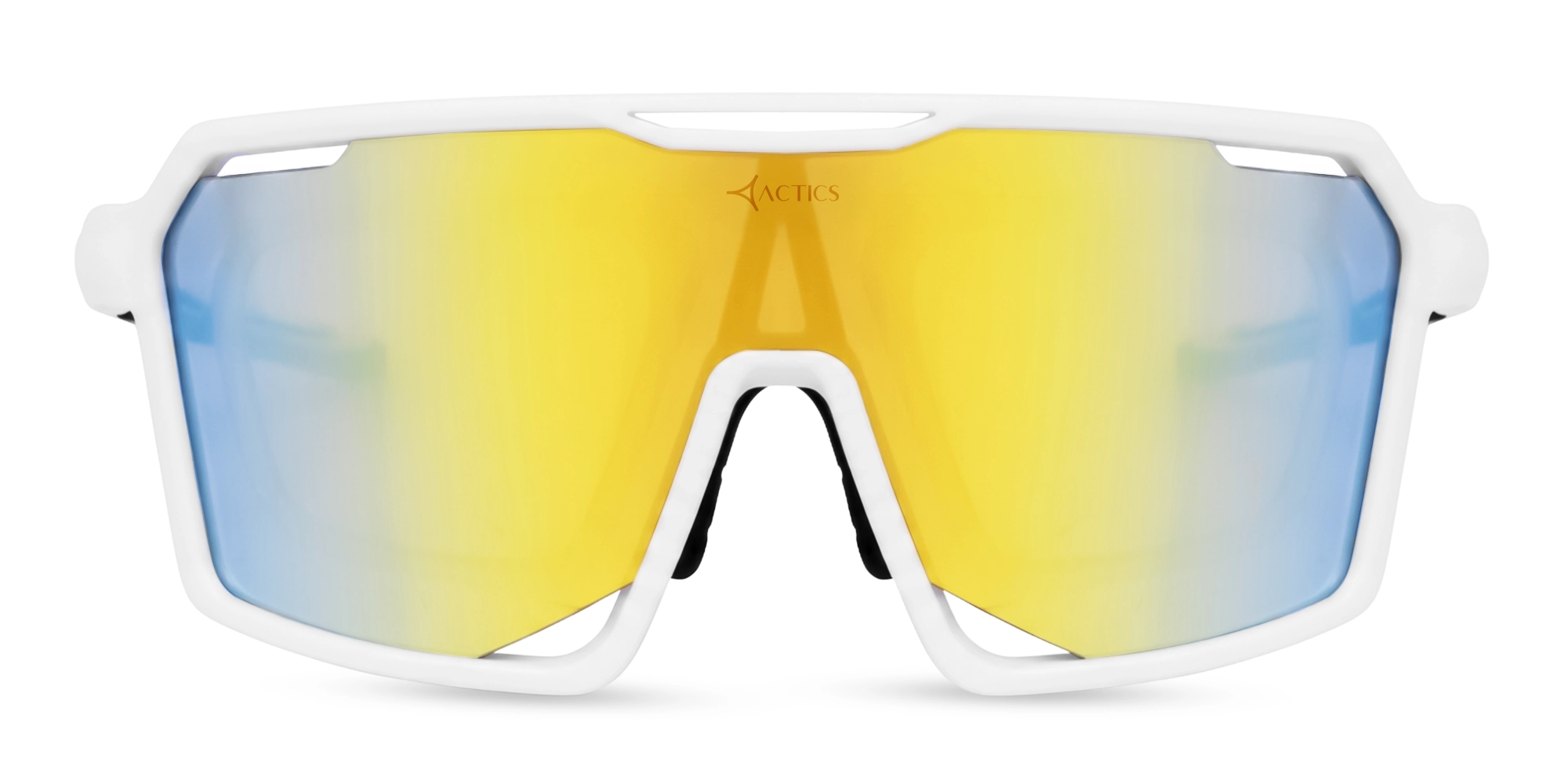 White Sports Sunglasses With Golden Mirrored Lenses-1