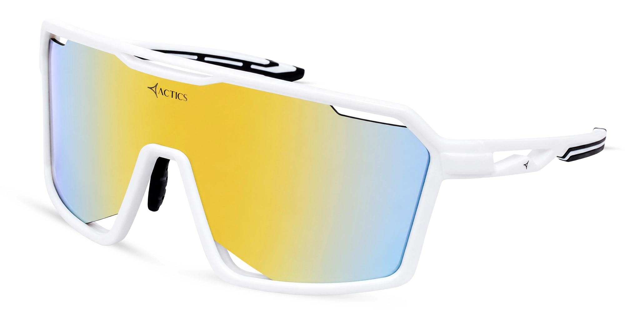 White Sports Sunglasses With Golden Mirrored Lenses-3