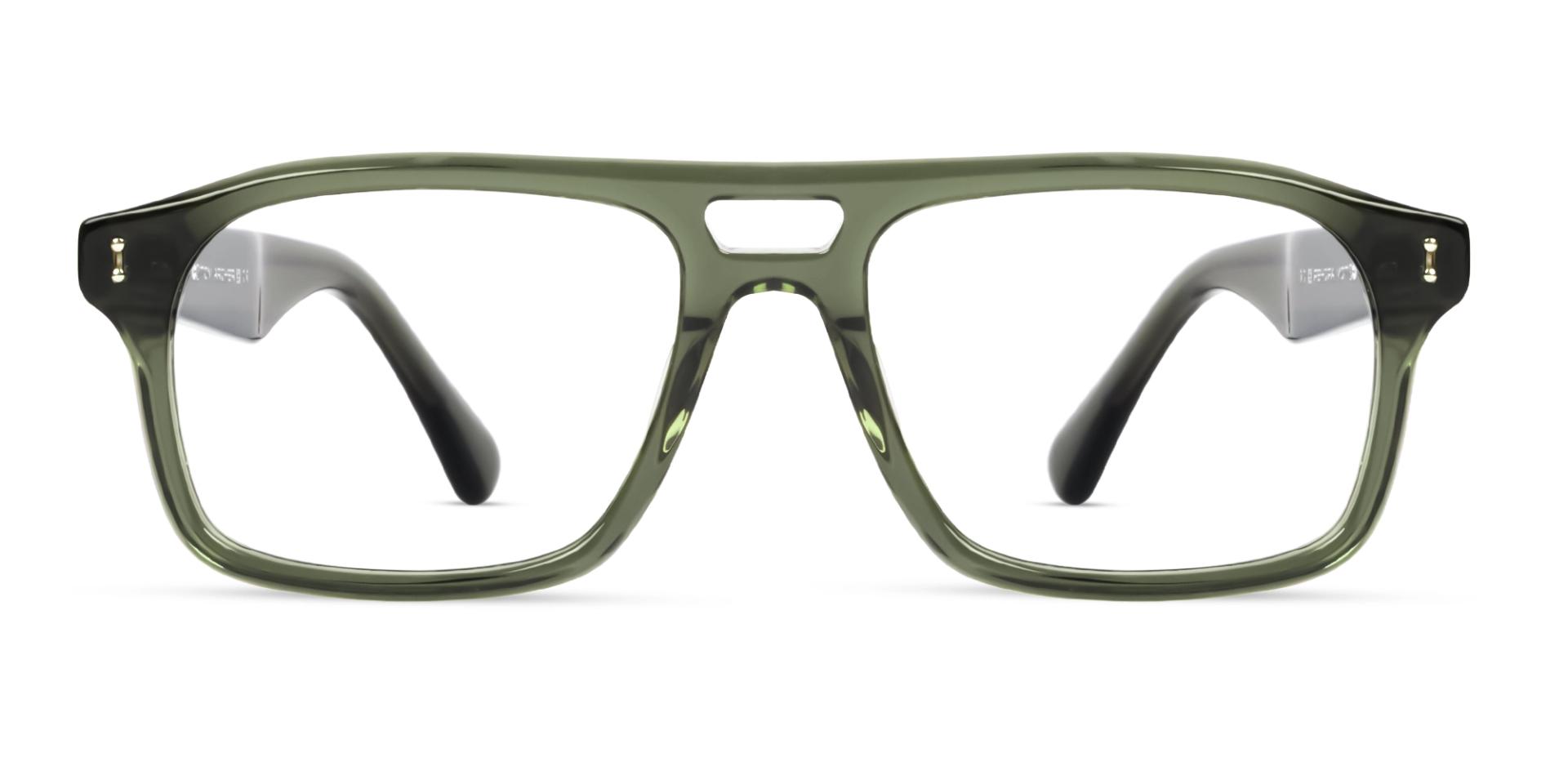 Crystal Olive Green Thick Square Glasses