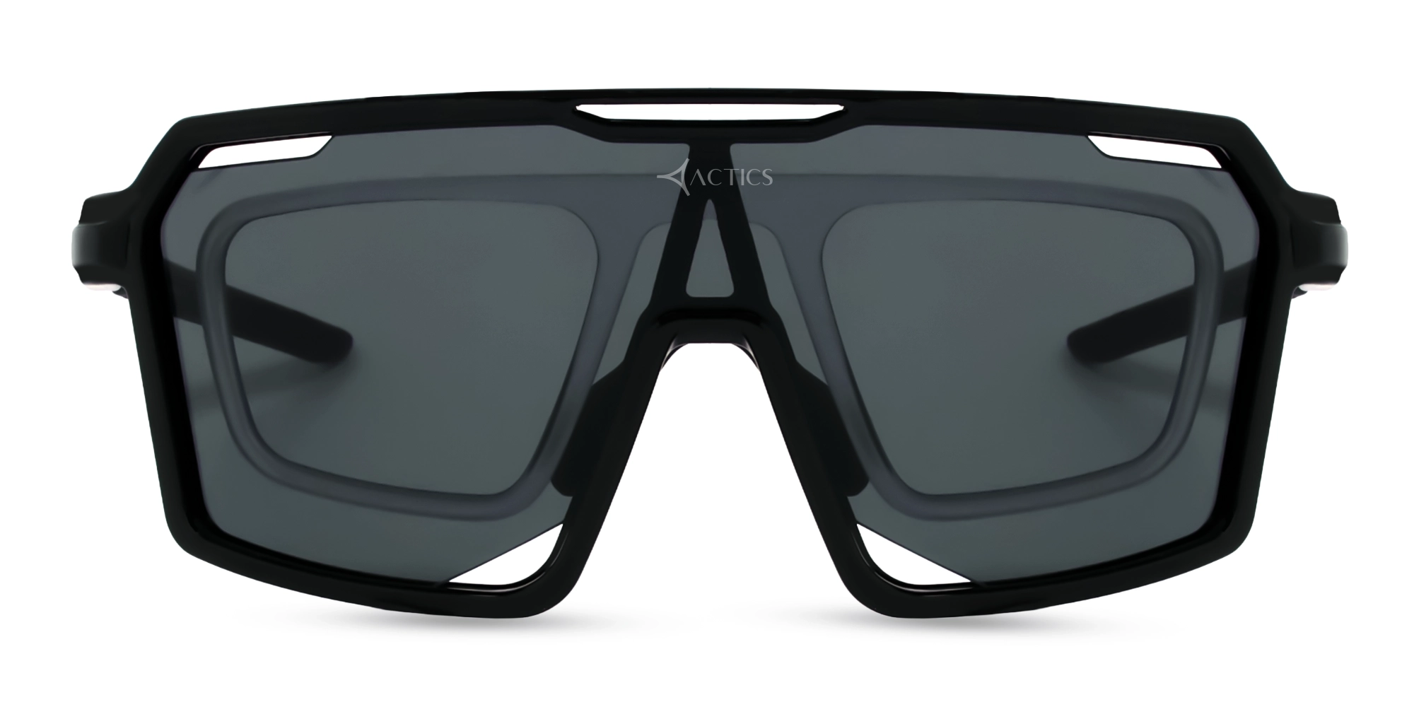 Shiny Black Frame Cylindrical Sports Sunglasses-1