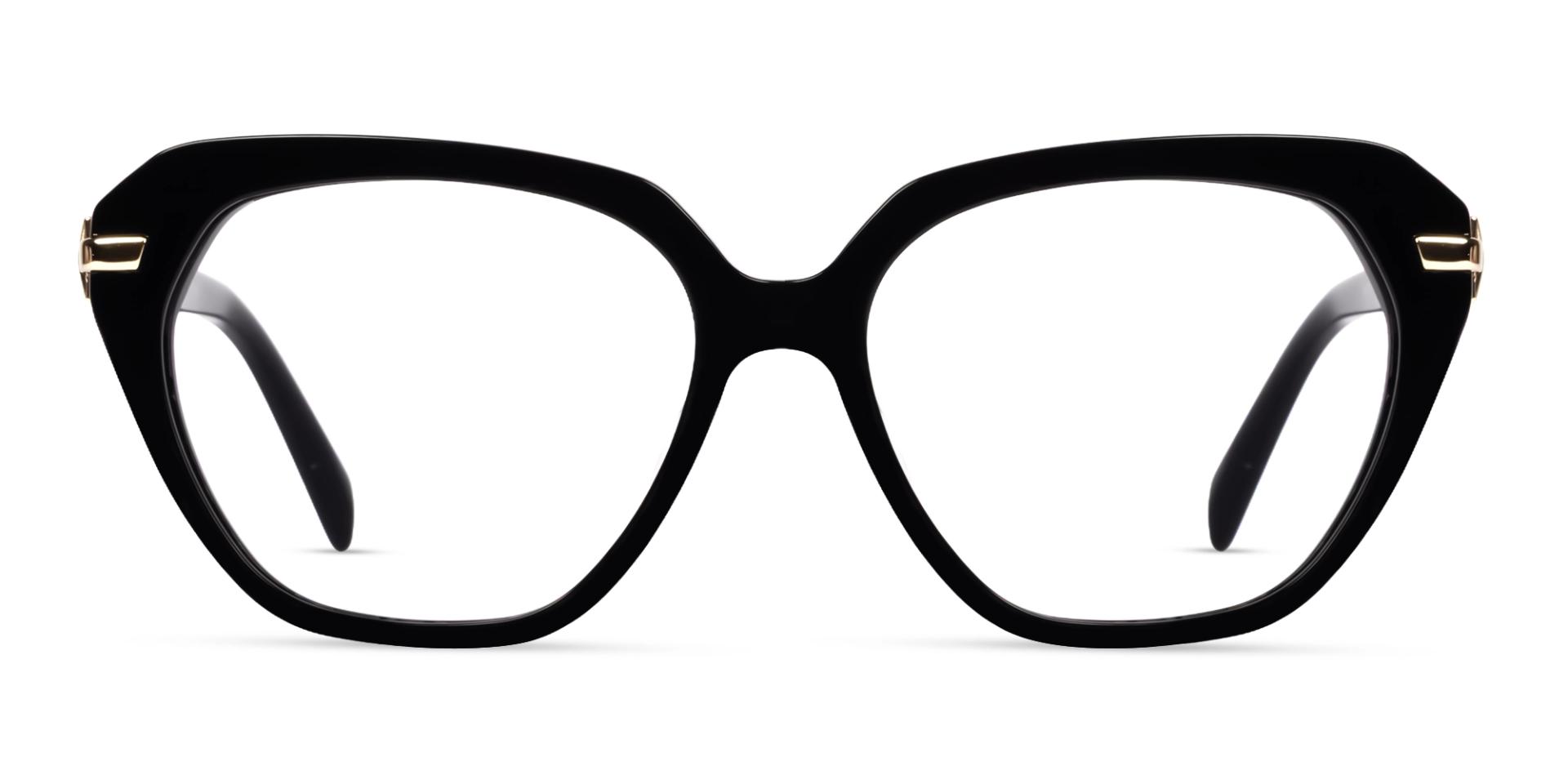 Black Geometric Cateye Glasses With Spring Hinge Black Geometric Cateye Glasses With Spring Hinge