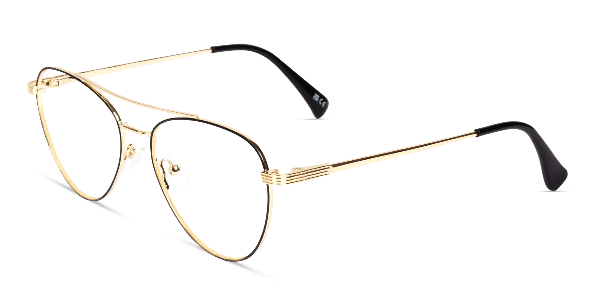 Champagne Gold & Black Pilot Metal Glasses-2
