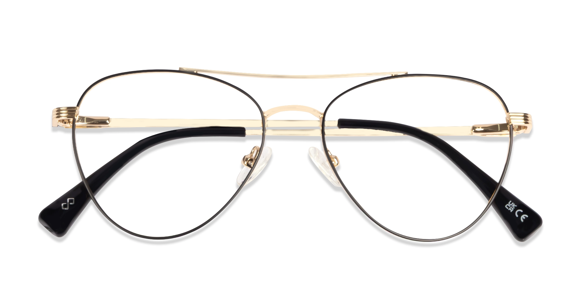 Champagne Gold & Black Pilot Metal Glasses-5
