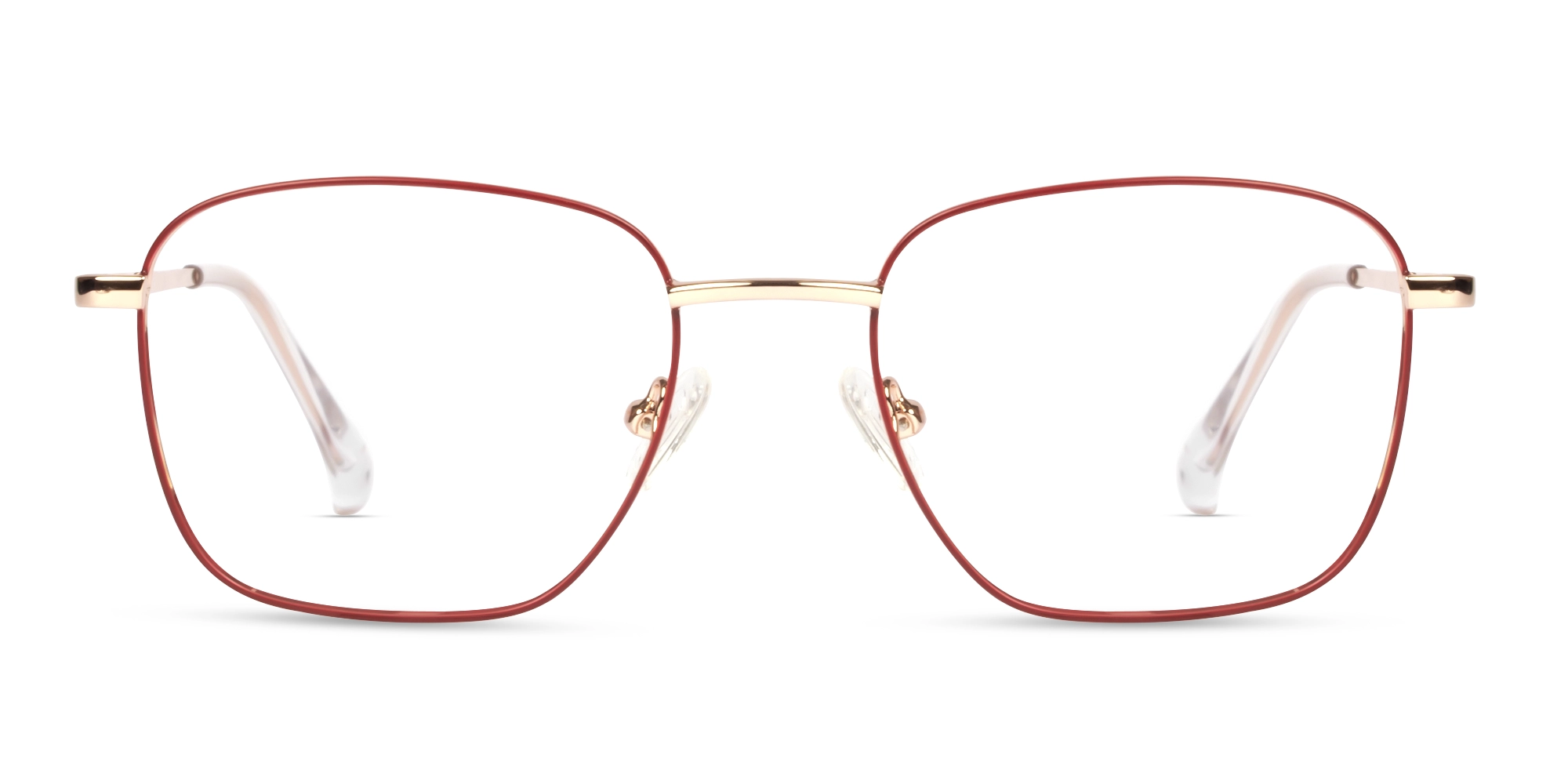 Red & Champagne Gold Square Metal Frame Glasses | Specscart-1