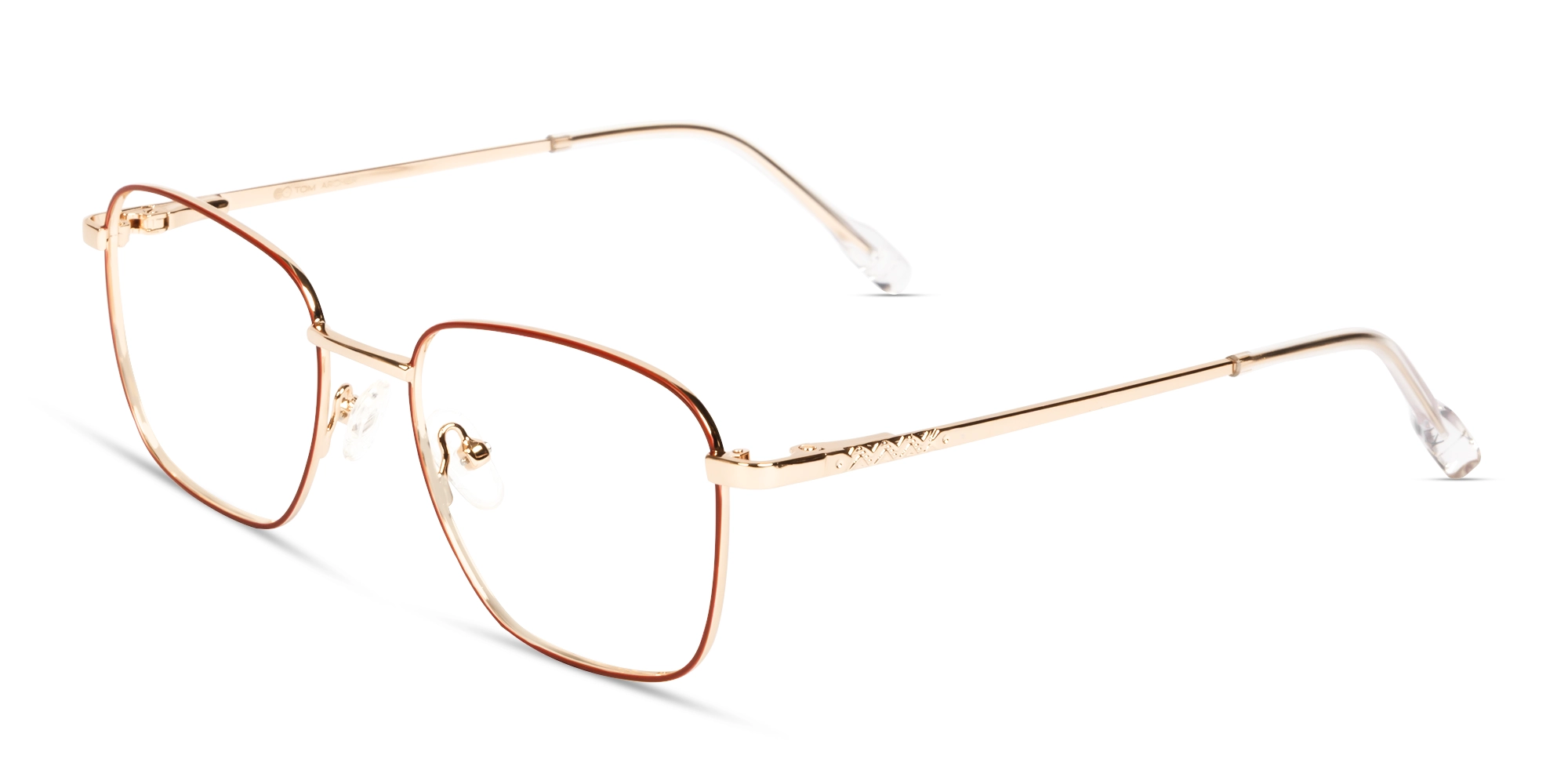 Red & Champagne Gold Square Metal Frame Glasses | Specscart-2
