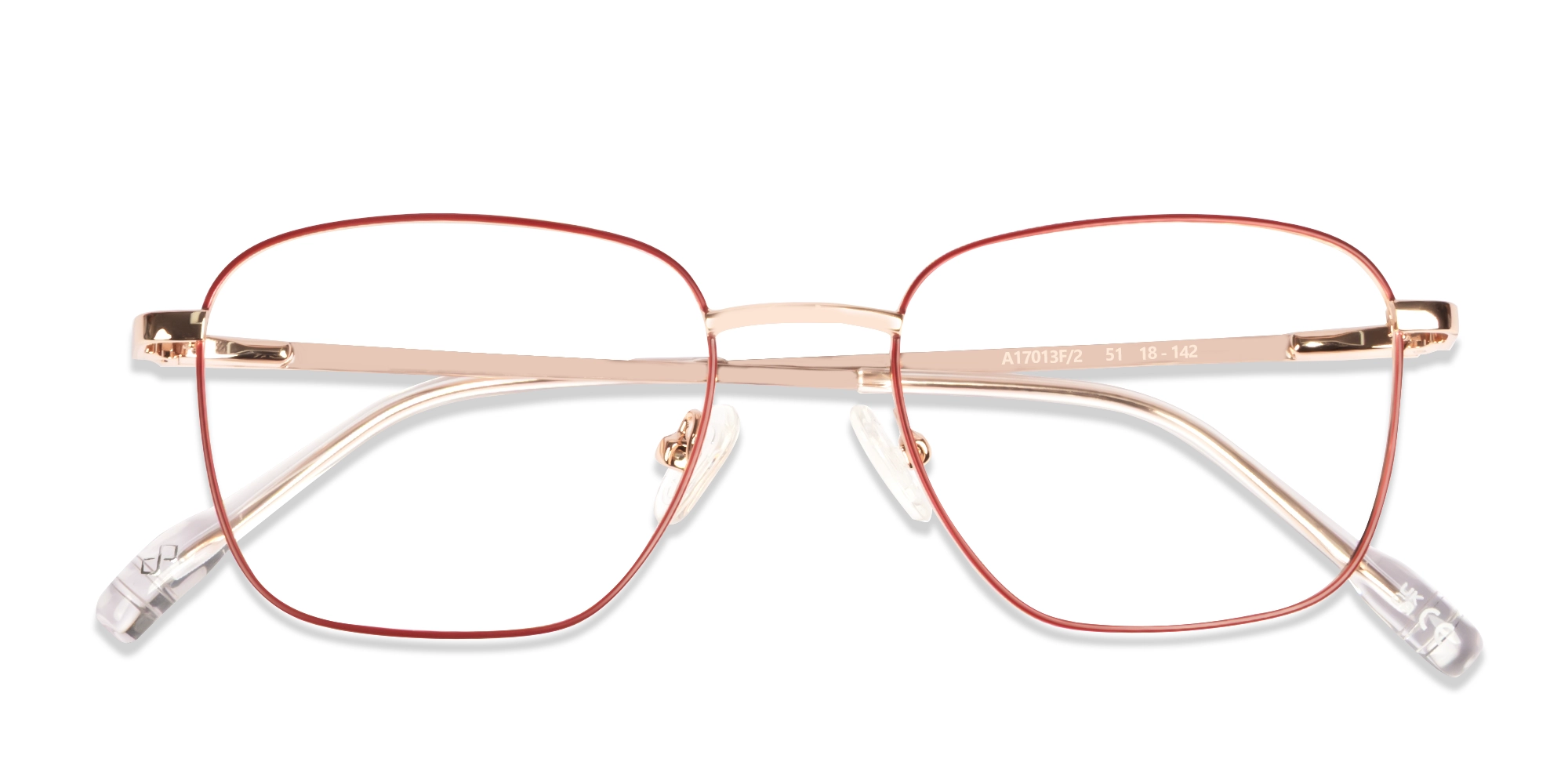 Red & Champagne Gold Square Metal Frame Glasses | Specscart-5