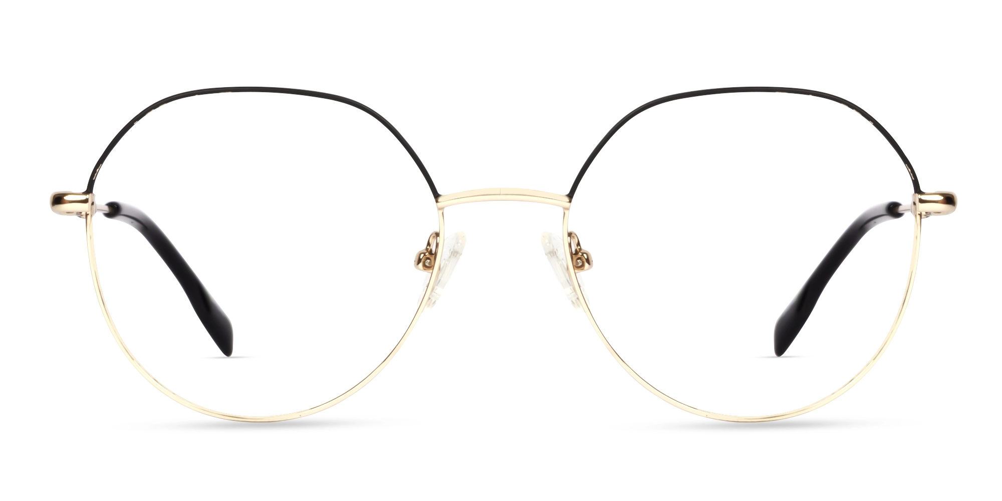 Champagne Gold & Black Round Geometric Glasses-1