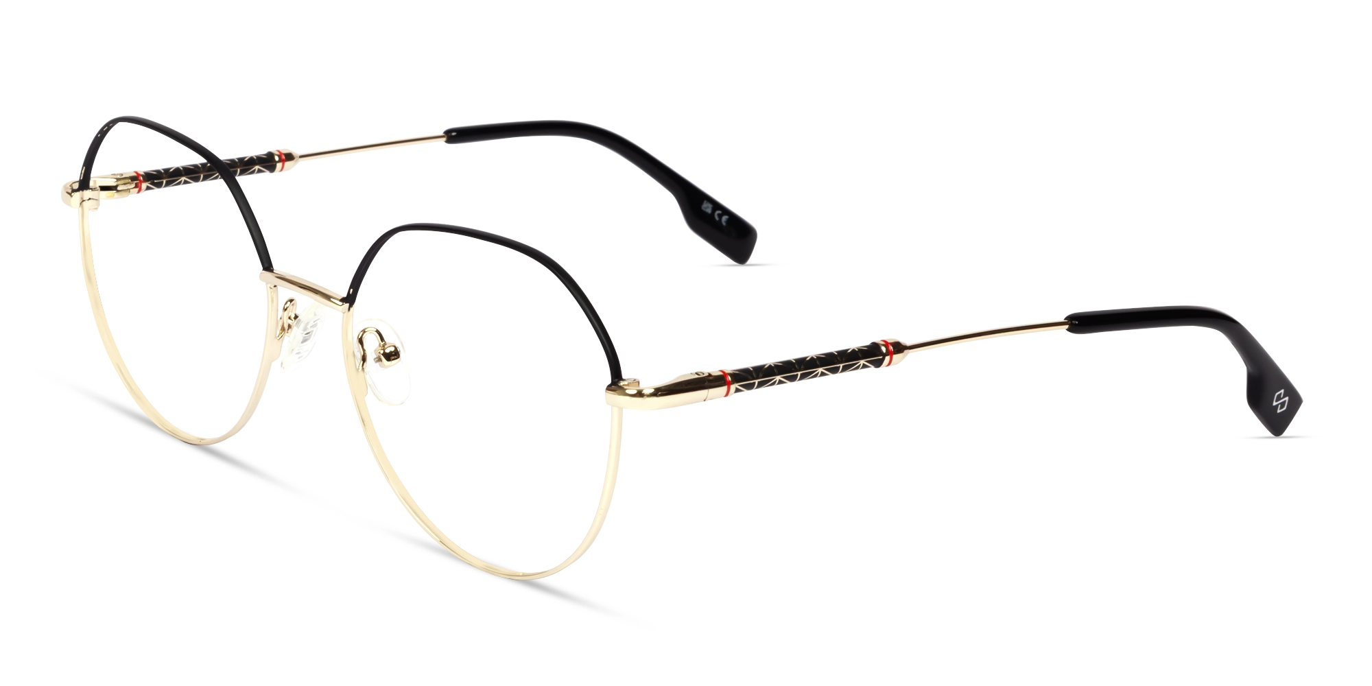 Champagne Gold & Black Round Geometric Glasses-3