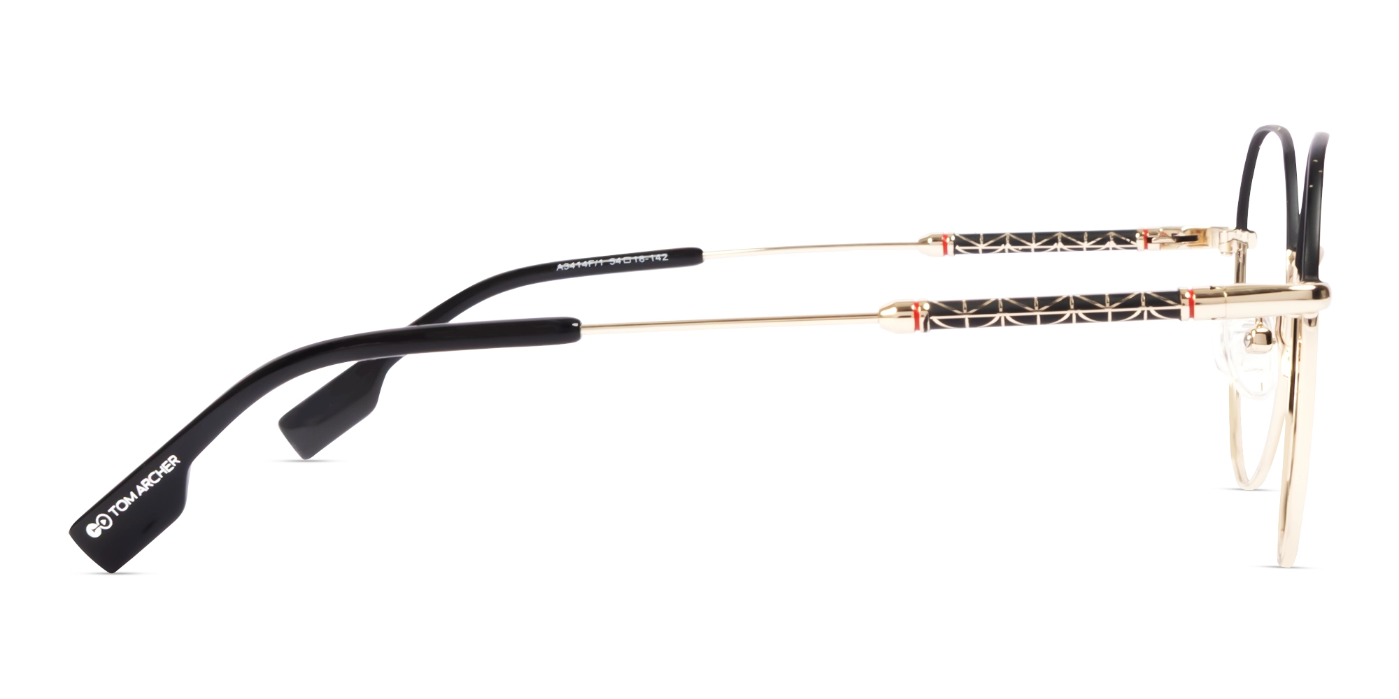 Champagne Gold & Black Round Geometric Glasses-4