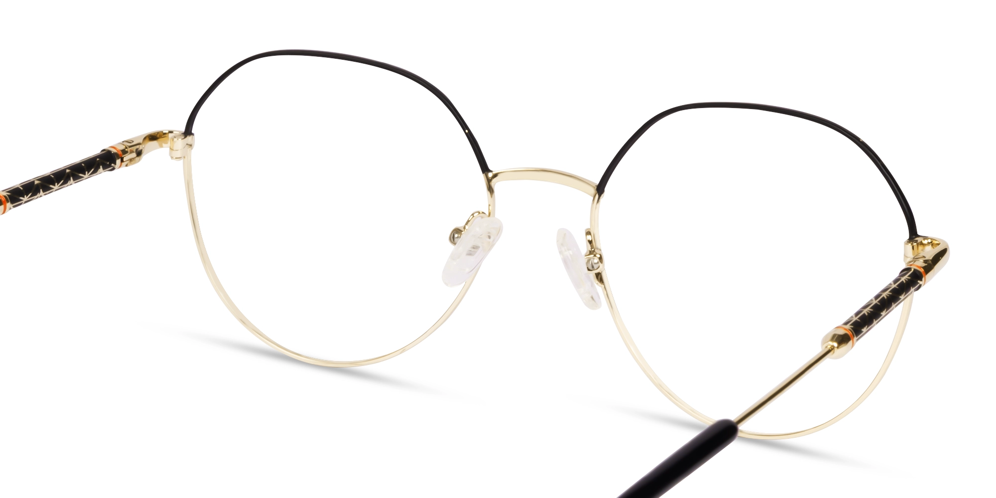 Champagne Gold & Black Round Geometric Glasses-5