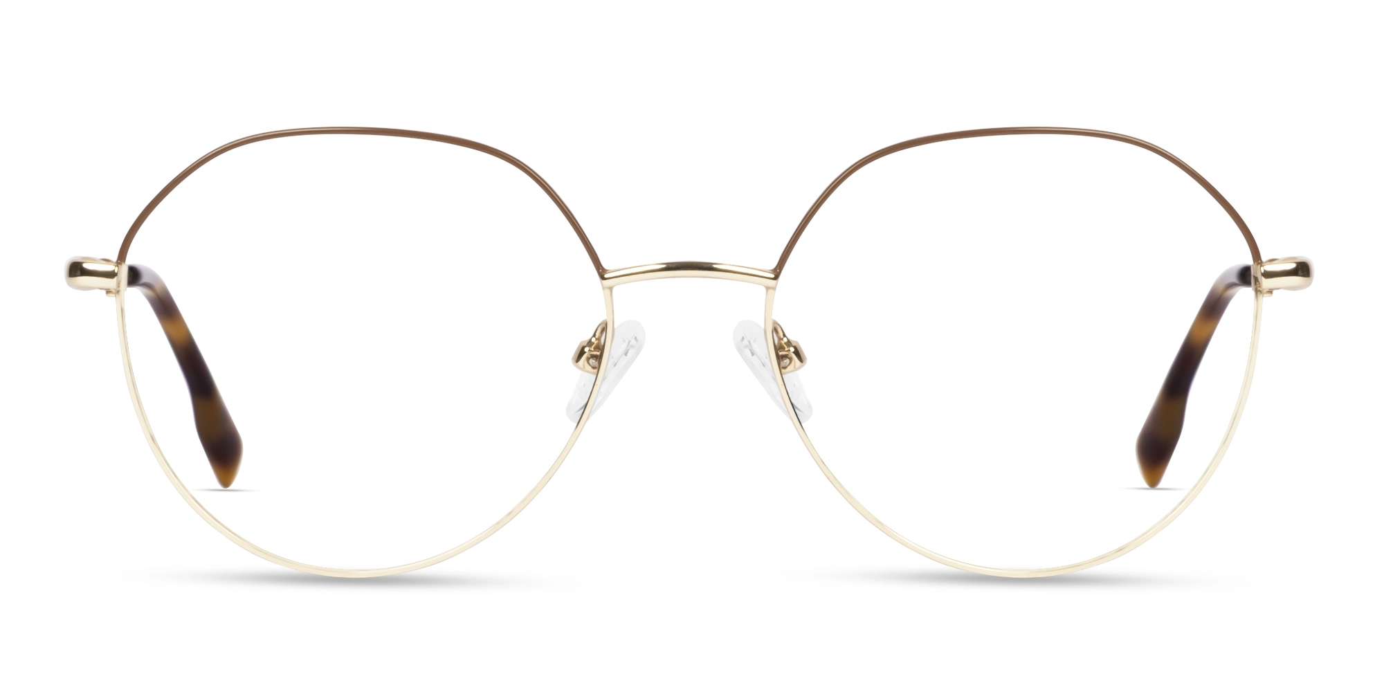 Brown & Champagne Gold Round Geometric Glasses-1