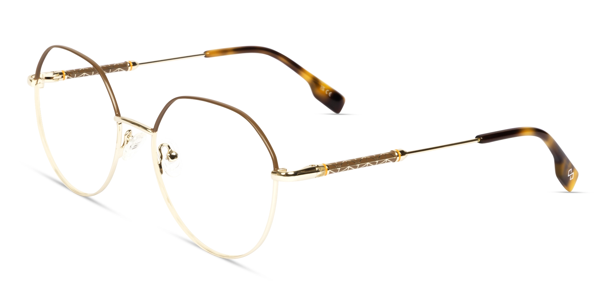 Brown & Champagne Gold Round Geometric Glasses-3
