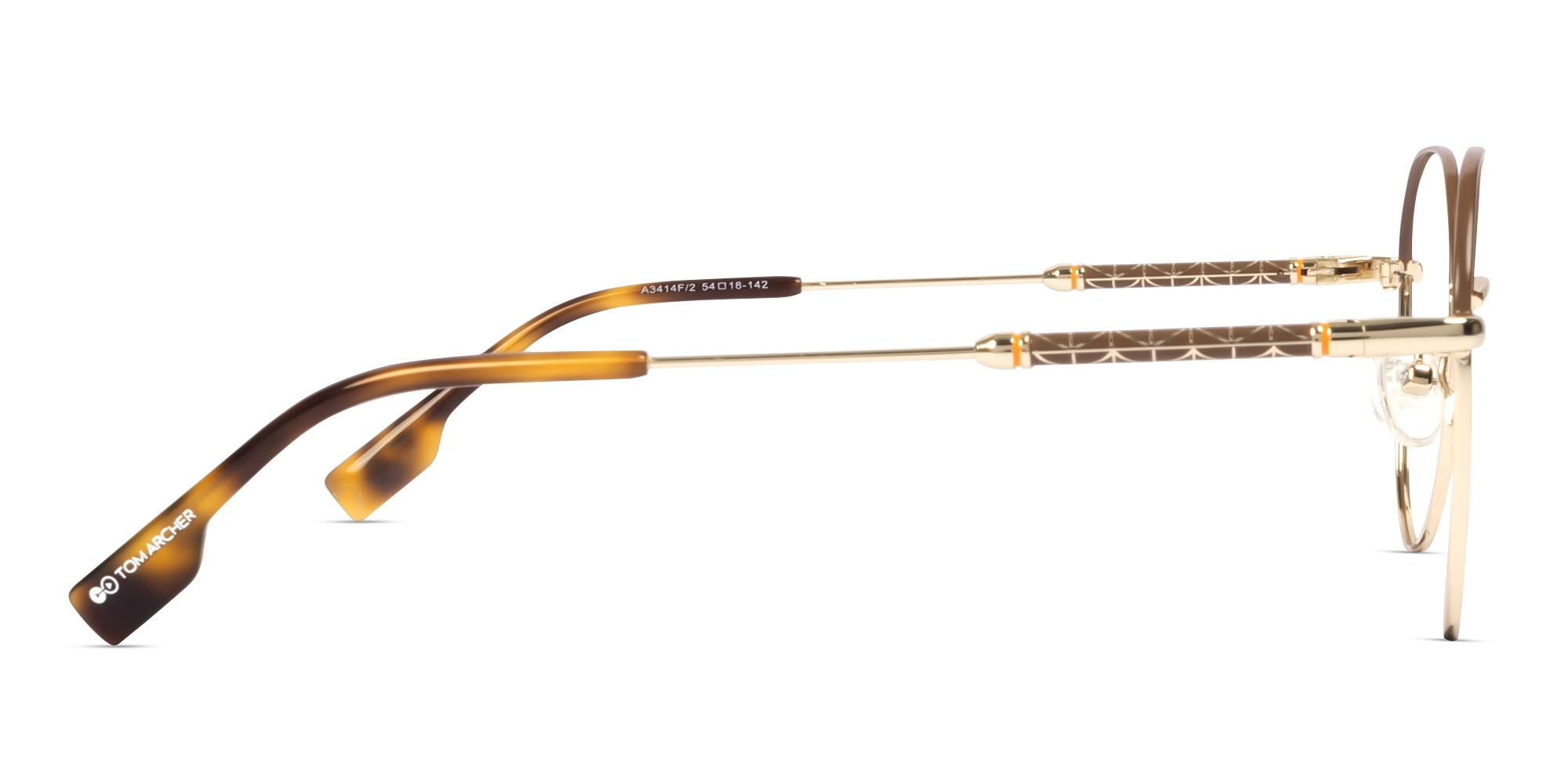 Brown & Champagne Gold Round Geometric Glasses-4