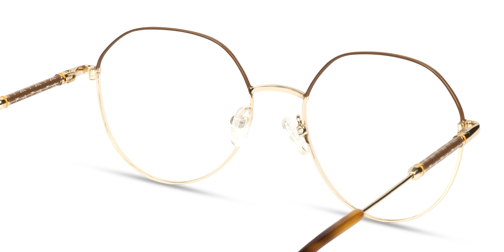 Brown & Champagne Gold Round Geometric Glasses-5