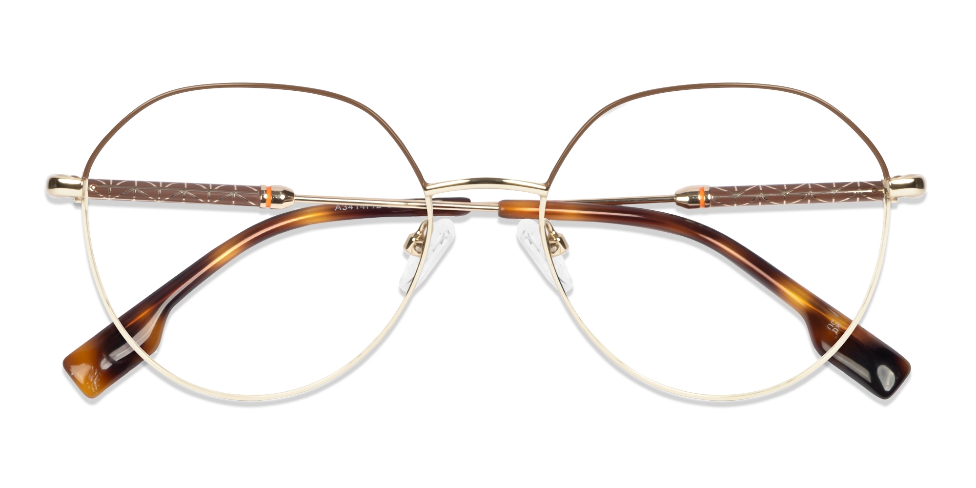 Brown & Champagne Gold Round Geometric Glasses-6