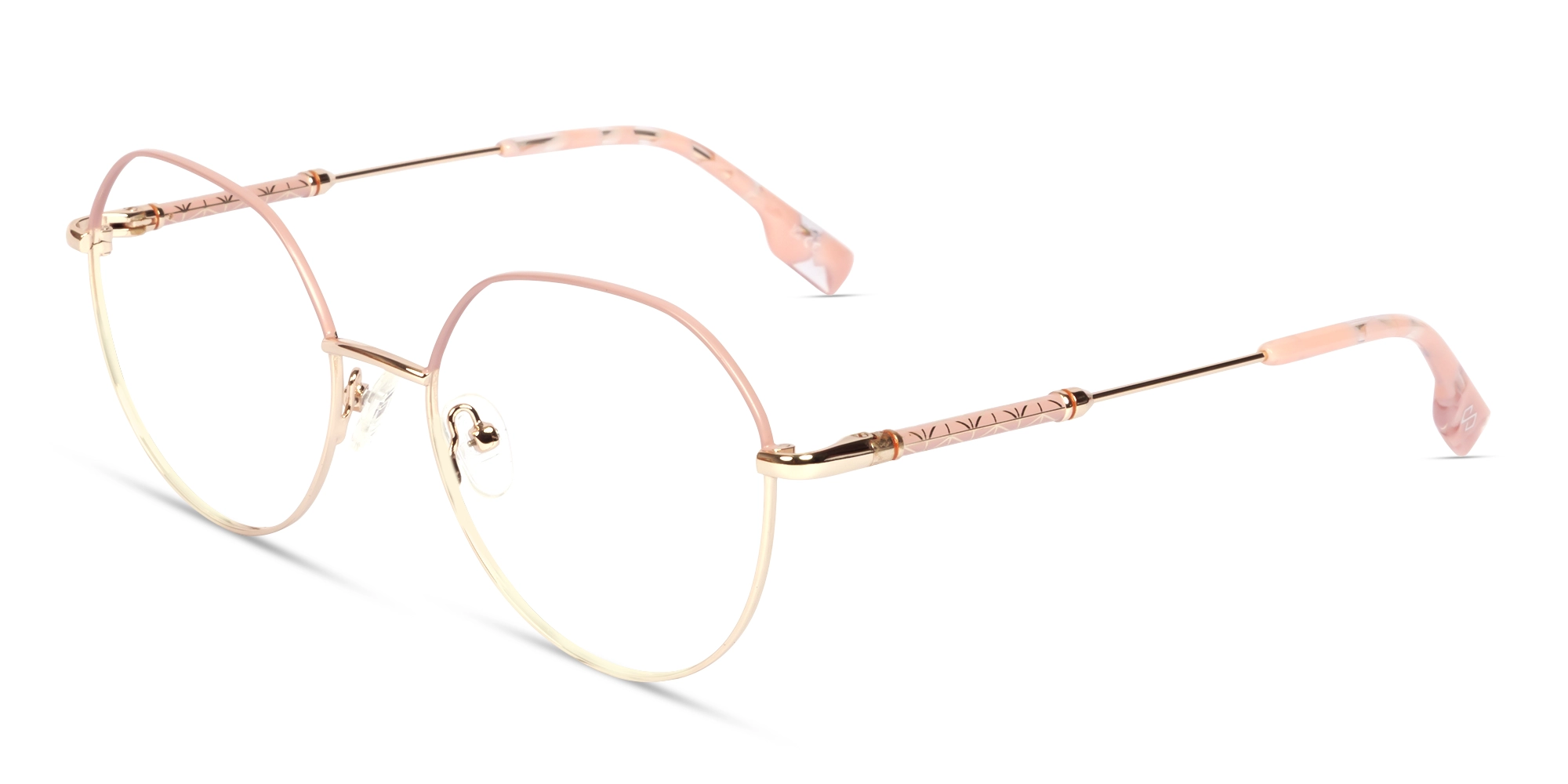 Tea Rose & Gold Round Geometric Fullrim Glasses-3