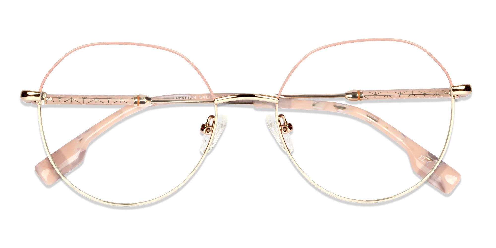 Tea Rose & Gold Round Geometric Fullrim Glasses-6