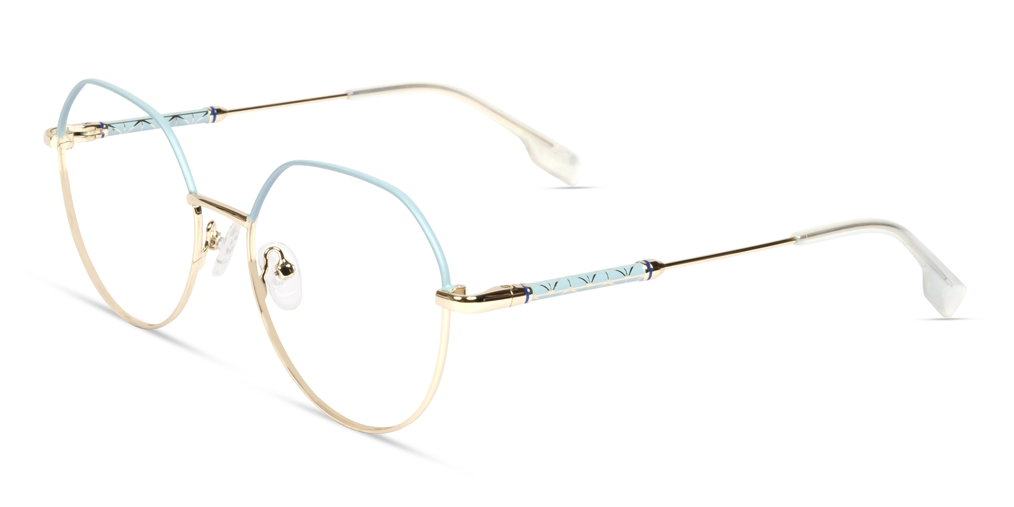 Powder Blue & Champagne Gold Round Glasses-3