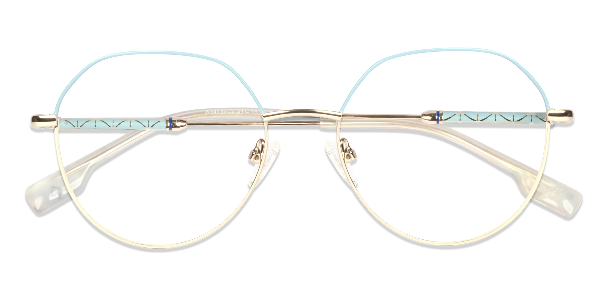 Powder Blue & Champagne Gold Round Glasses-6