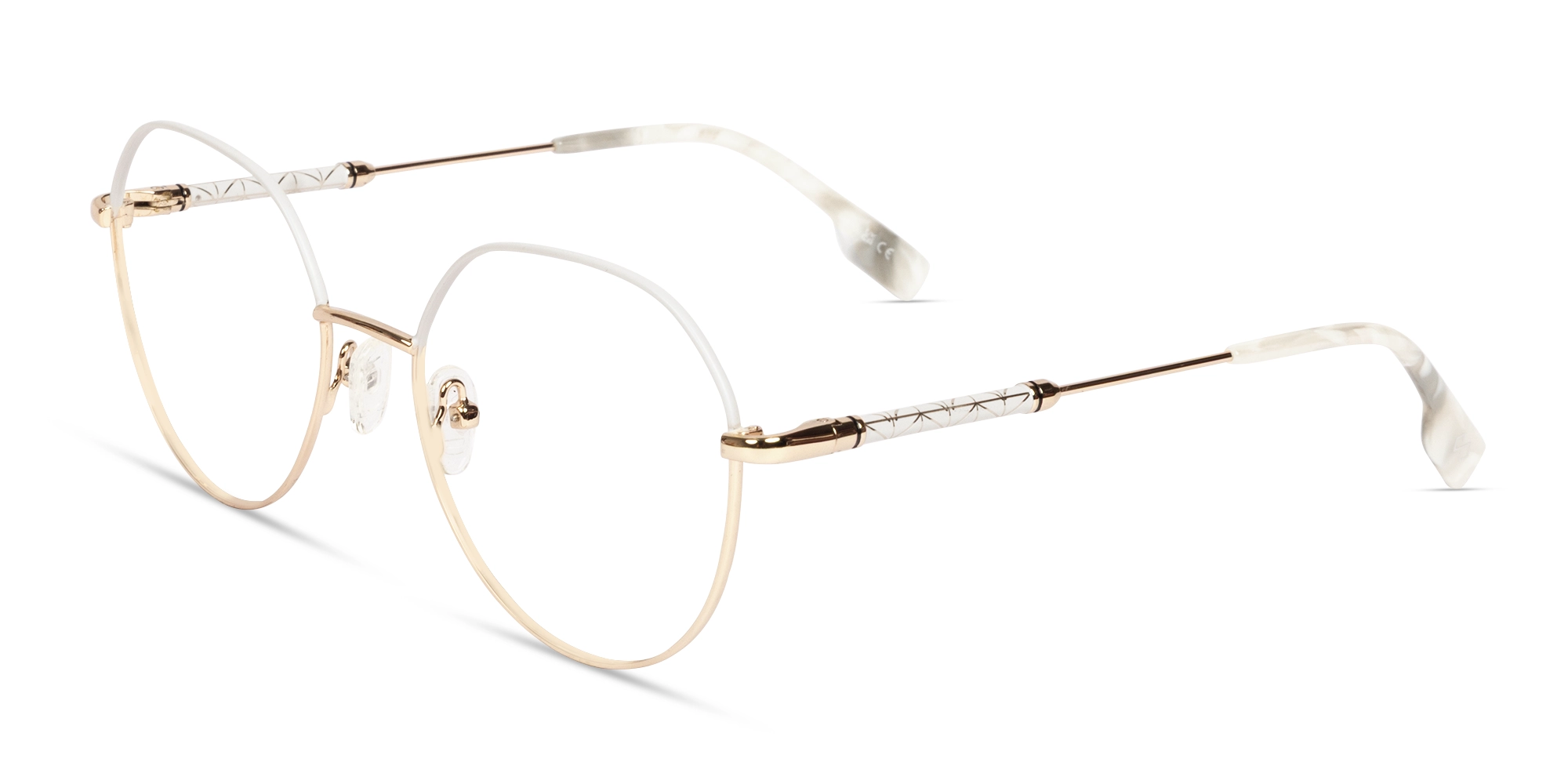 Champagne Gold & Bone White Round Glasses-3