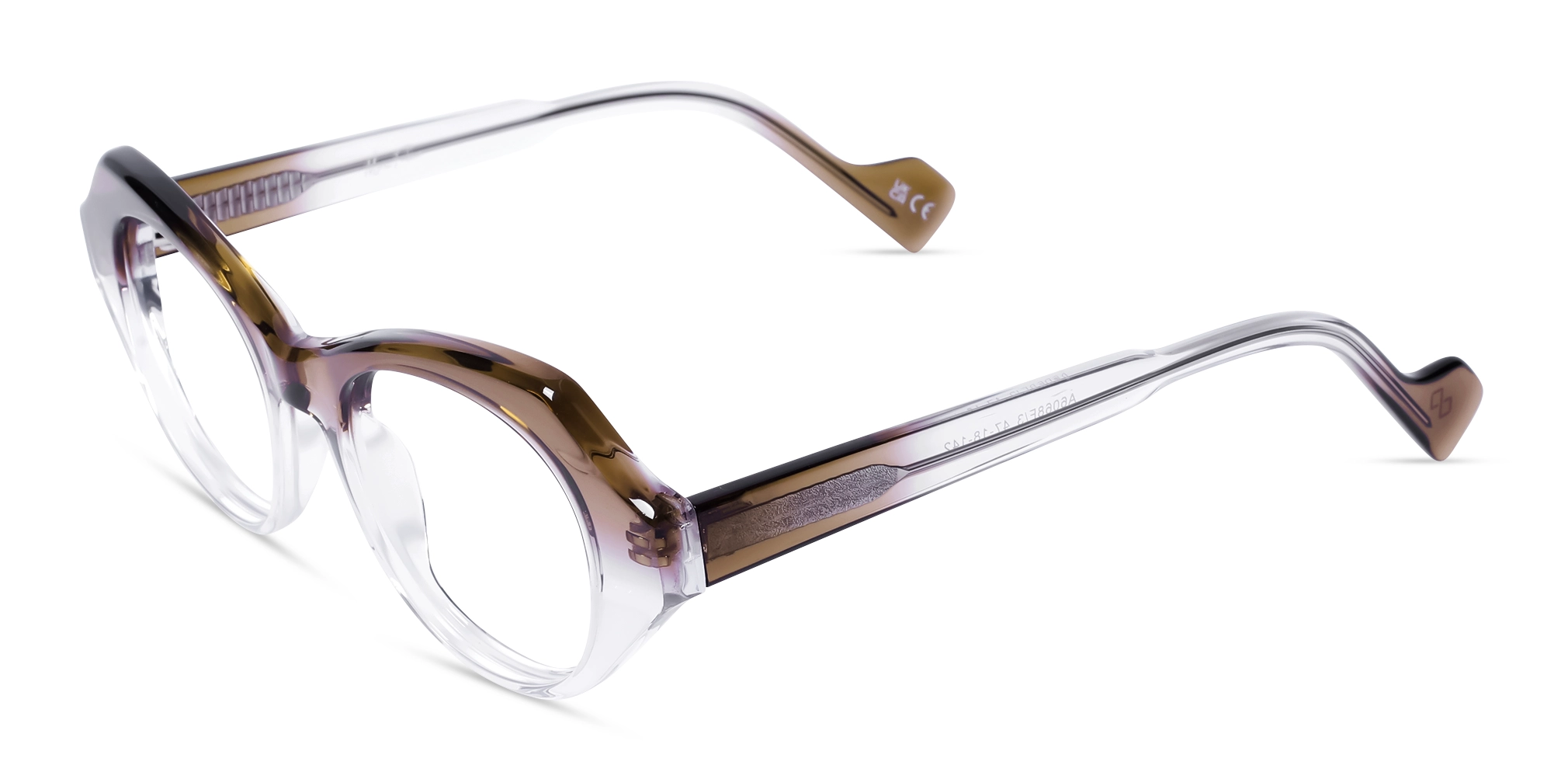 Crystal Brown Ombre Cateye Geometric Glasses-3
