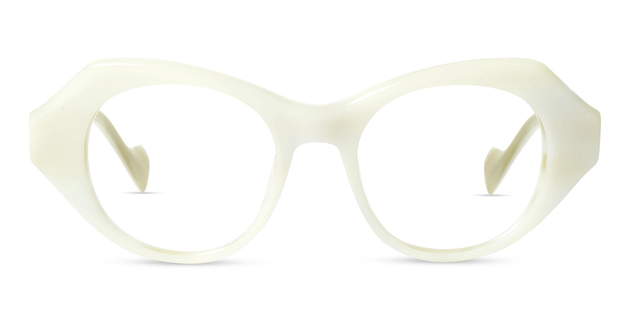 Creme White Cat-eye Geometric Glasses-1