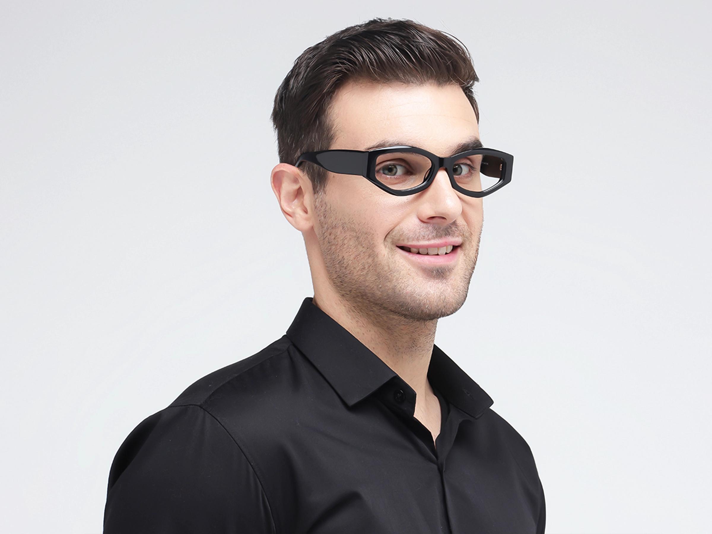 Black Oversized Geometric Full-Rim Glasses