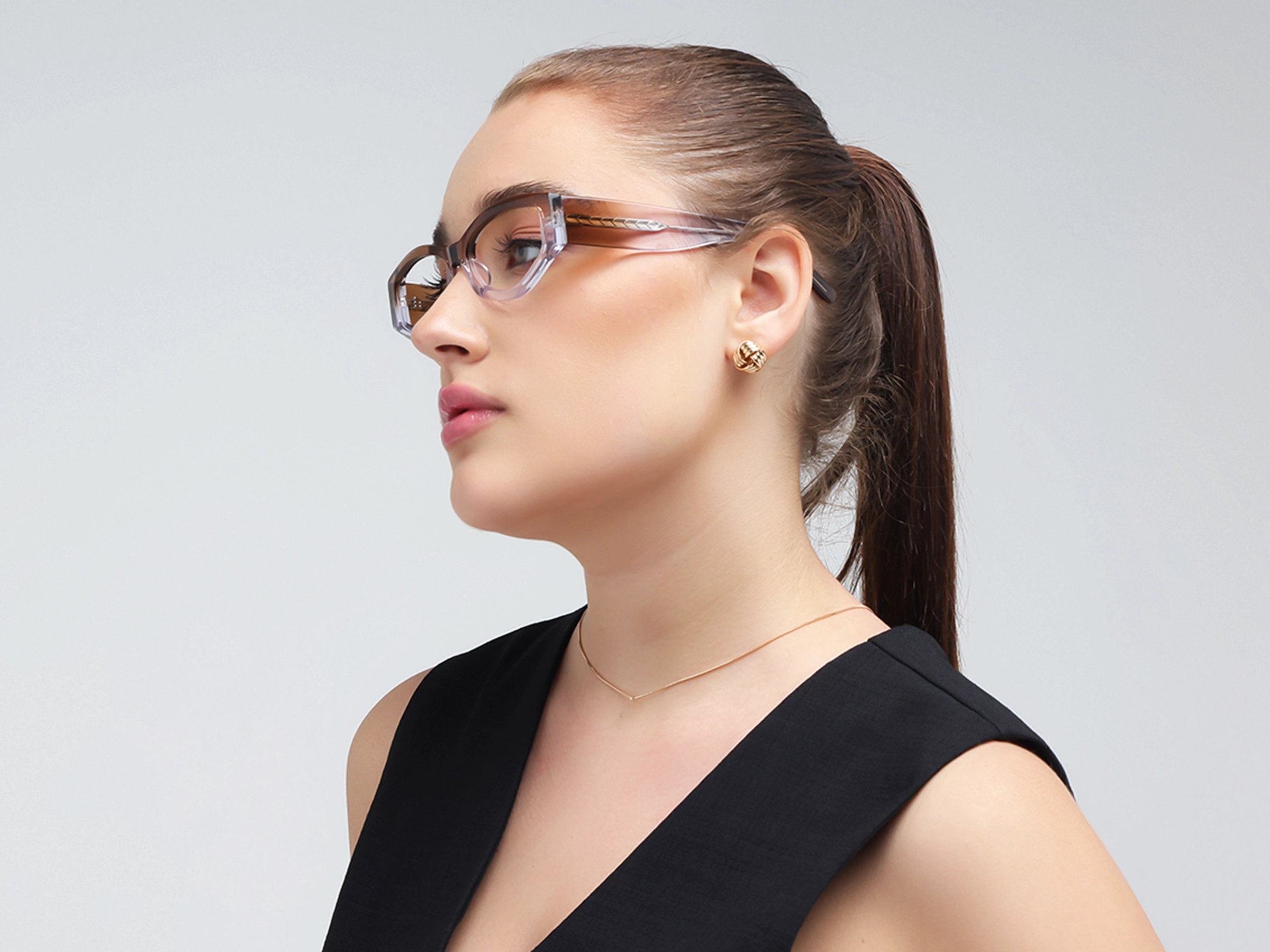 Crystal Brown Ombre Geometric Glasses