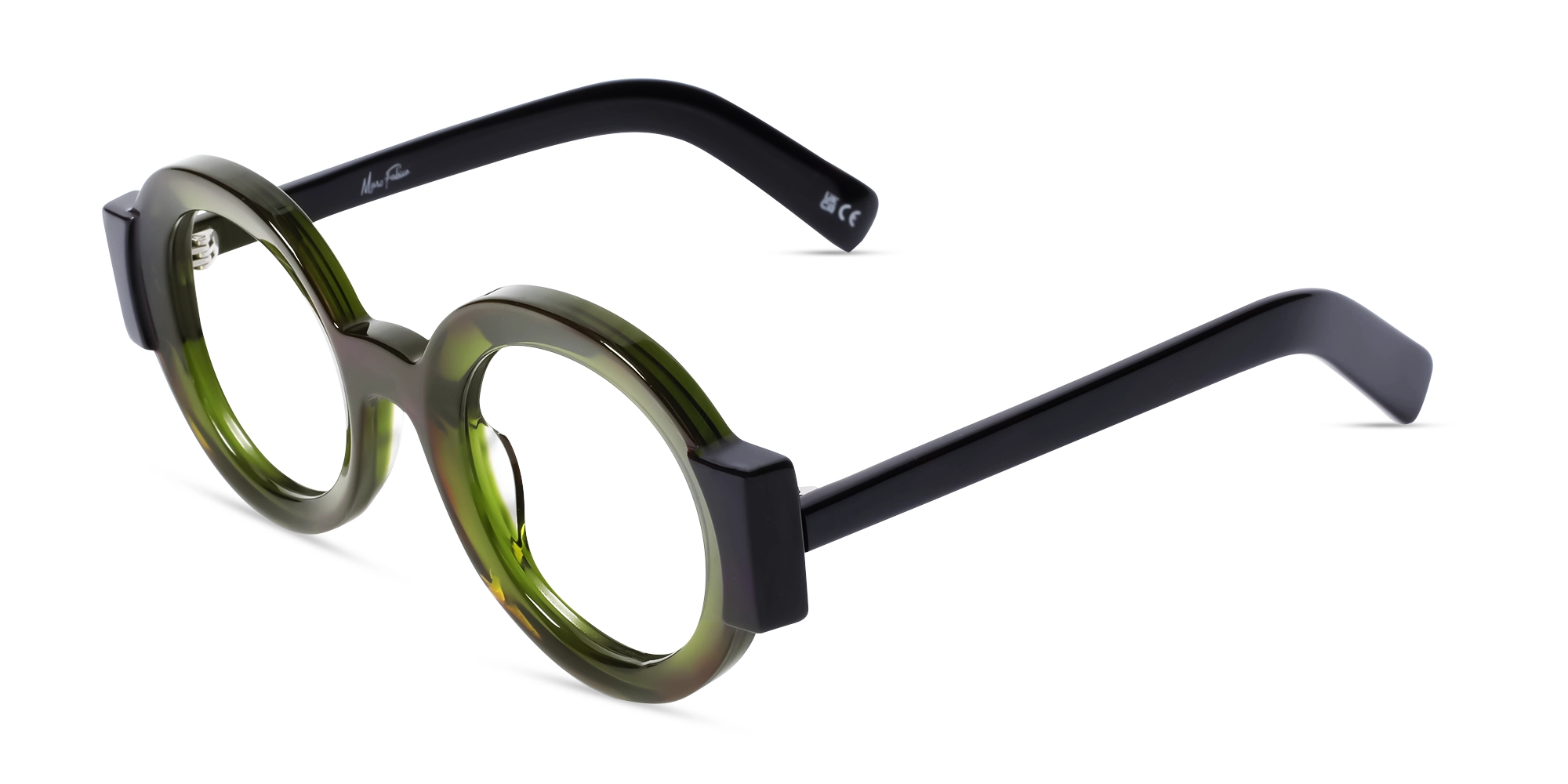 Crystal Olive Green Thick Round Glasses-3