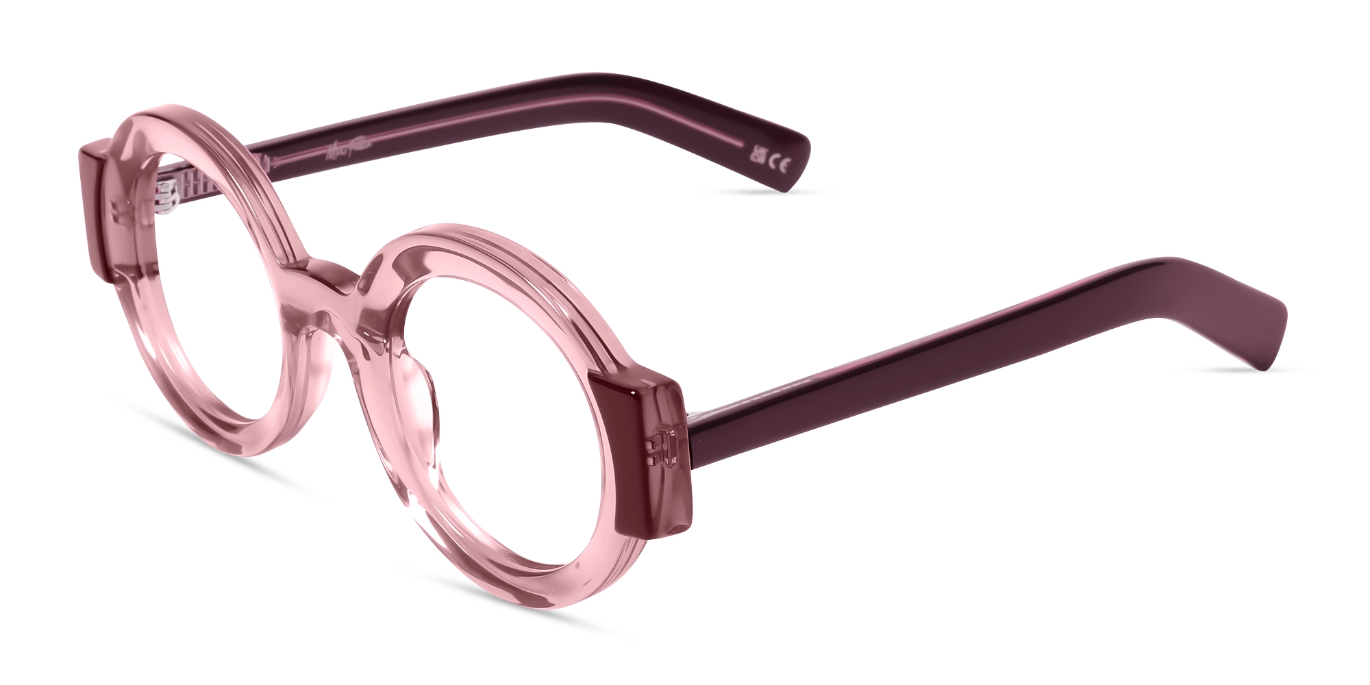 Crystal Pink Thick Round Glasses-3