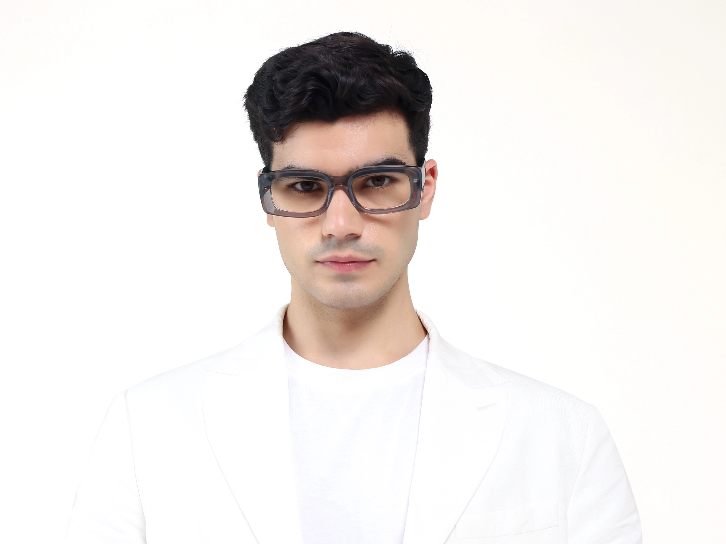 Oversized Crystal Lava Grey Rectangular Glasses