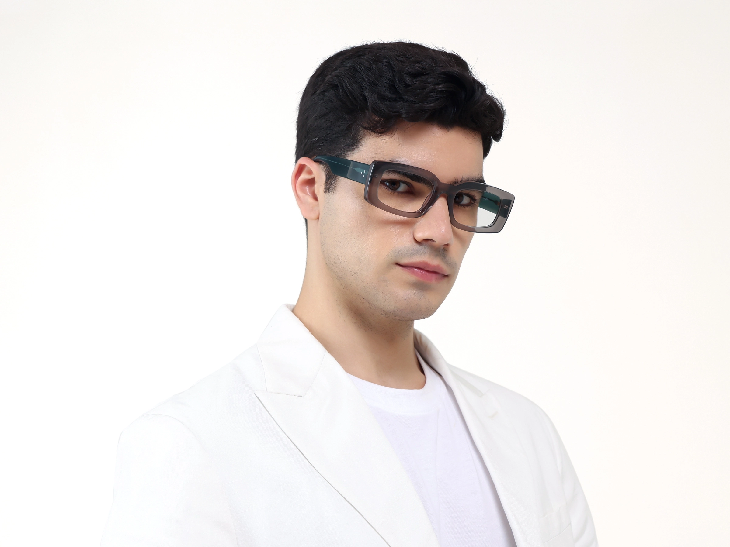 Oversized Crystal Lava Grey Rectangular Glasses