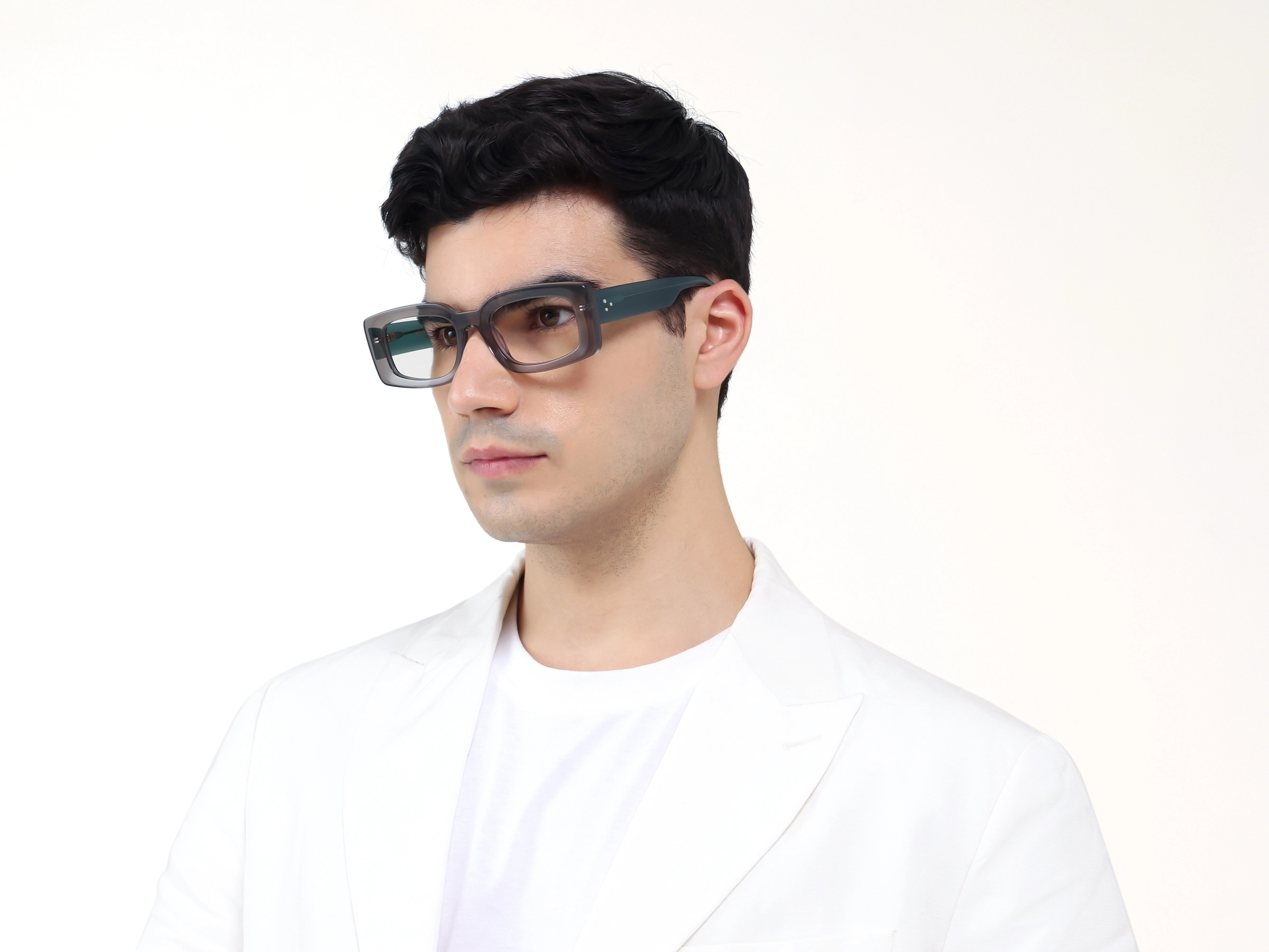 Oversized Crystal Lava Grey Rectangular Glasses