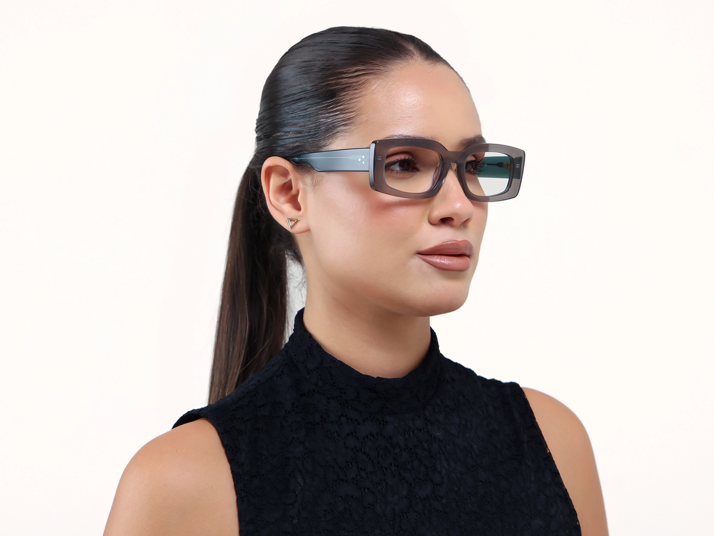 Oversized Crystal Lava Grey Rectangular Glasses
