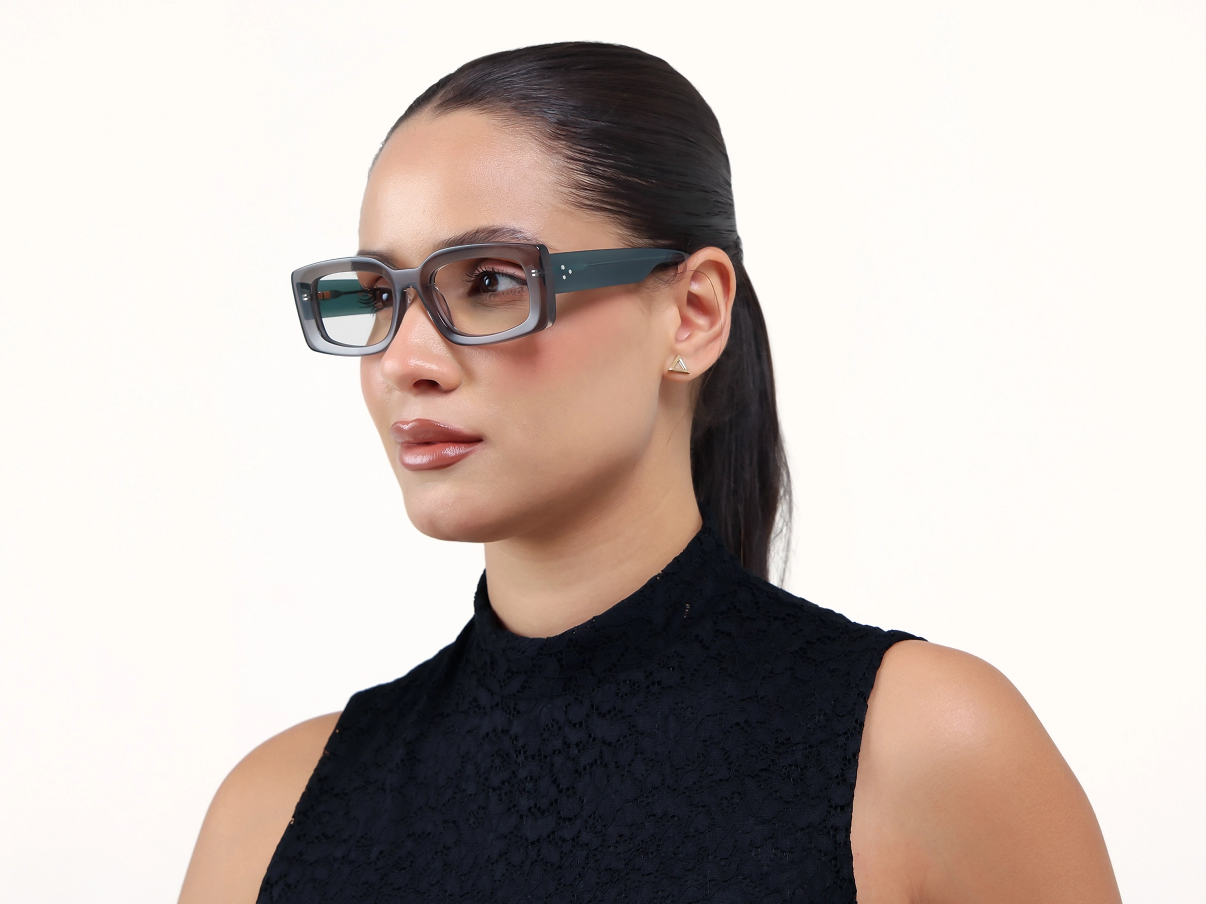 Oversized Crystal Lava Grey Rectangular Glasses