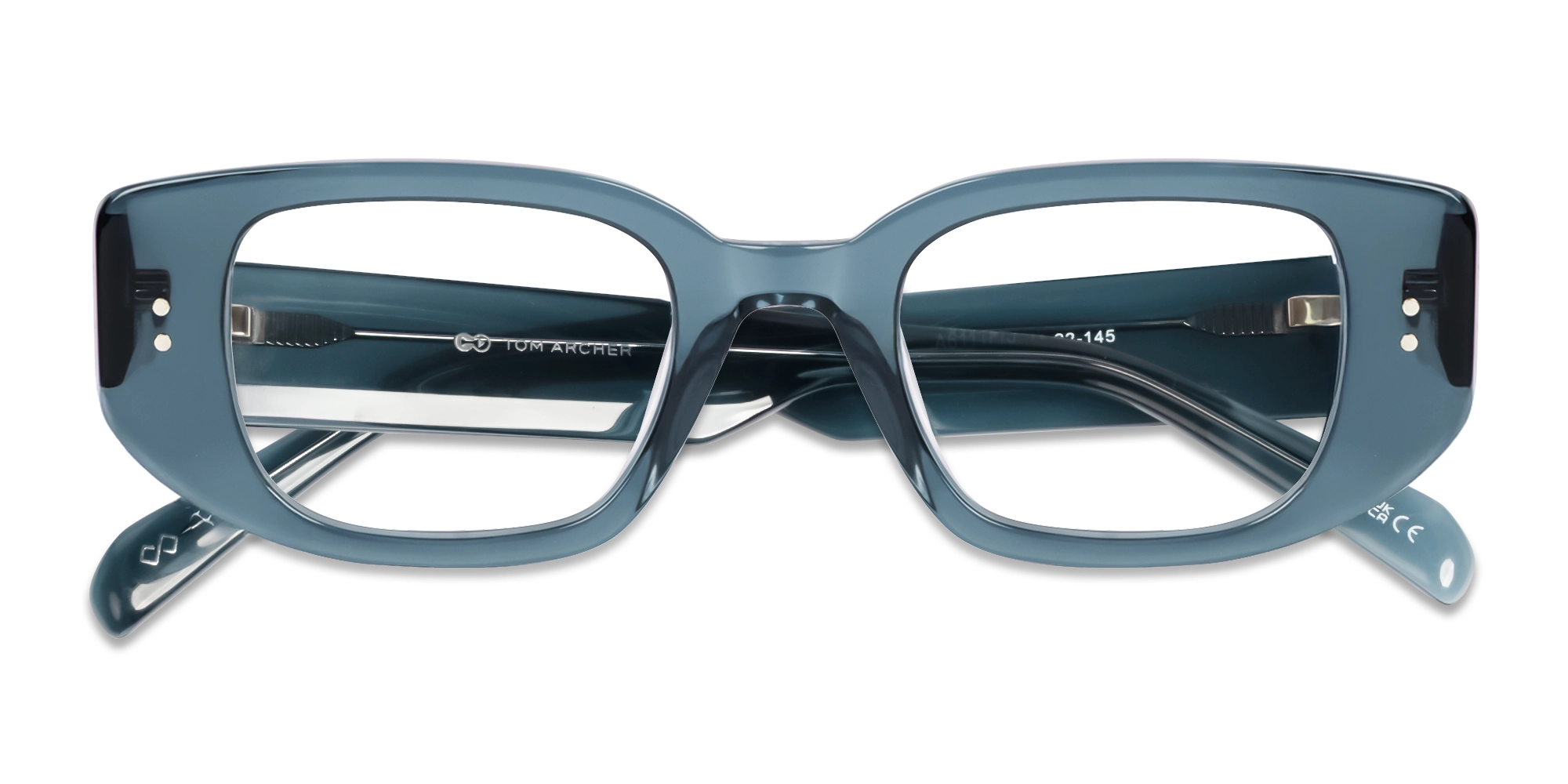 Crystal Pewter Blue Geometric Rectangular Glasses